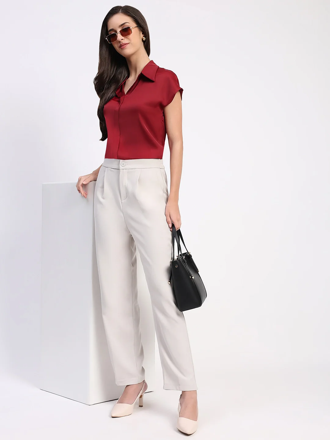 Garnet Solid Satin Loose Fit Formal Shirt - Image 11