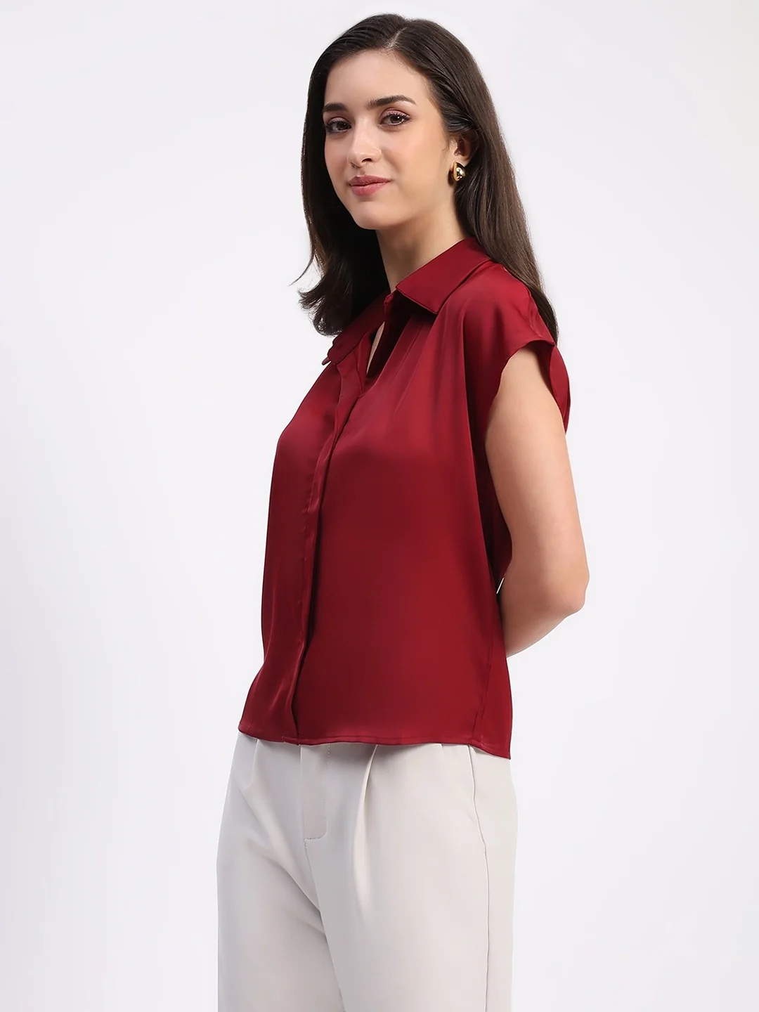 Garnet Solid Satin Loose Fit Formal Shirt - Image 8
