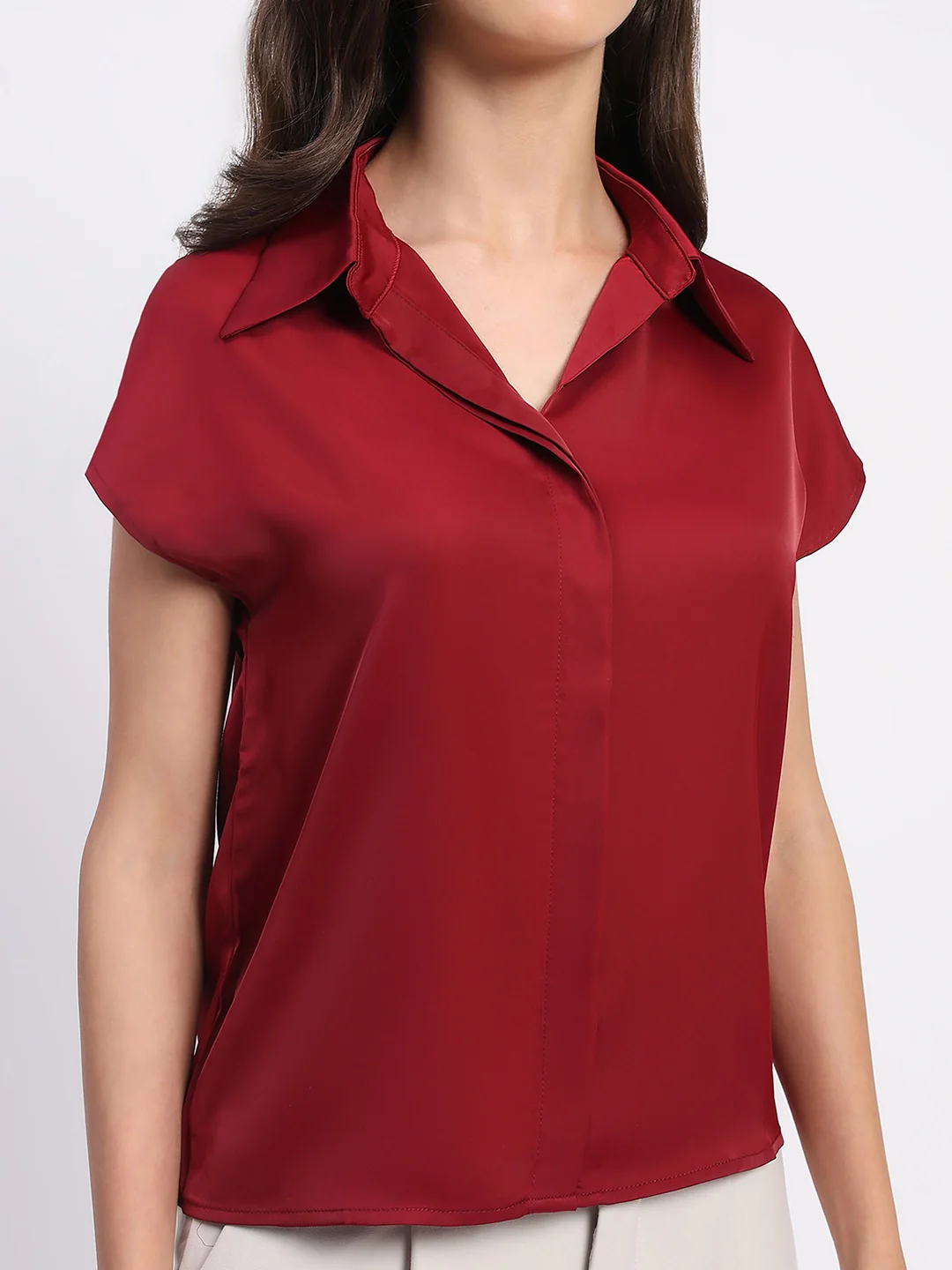 Garnet Solid Satin Loose Fit Formal Shirt - Image 9