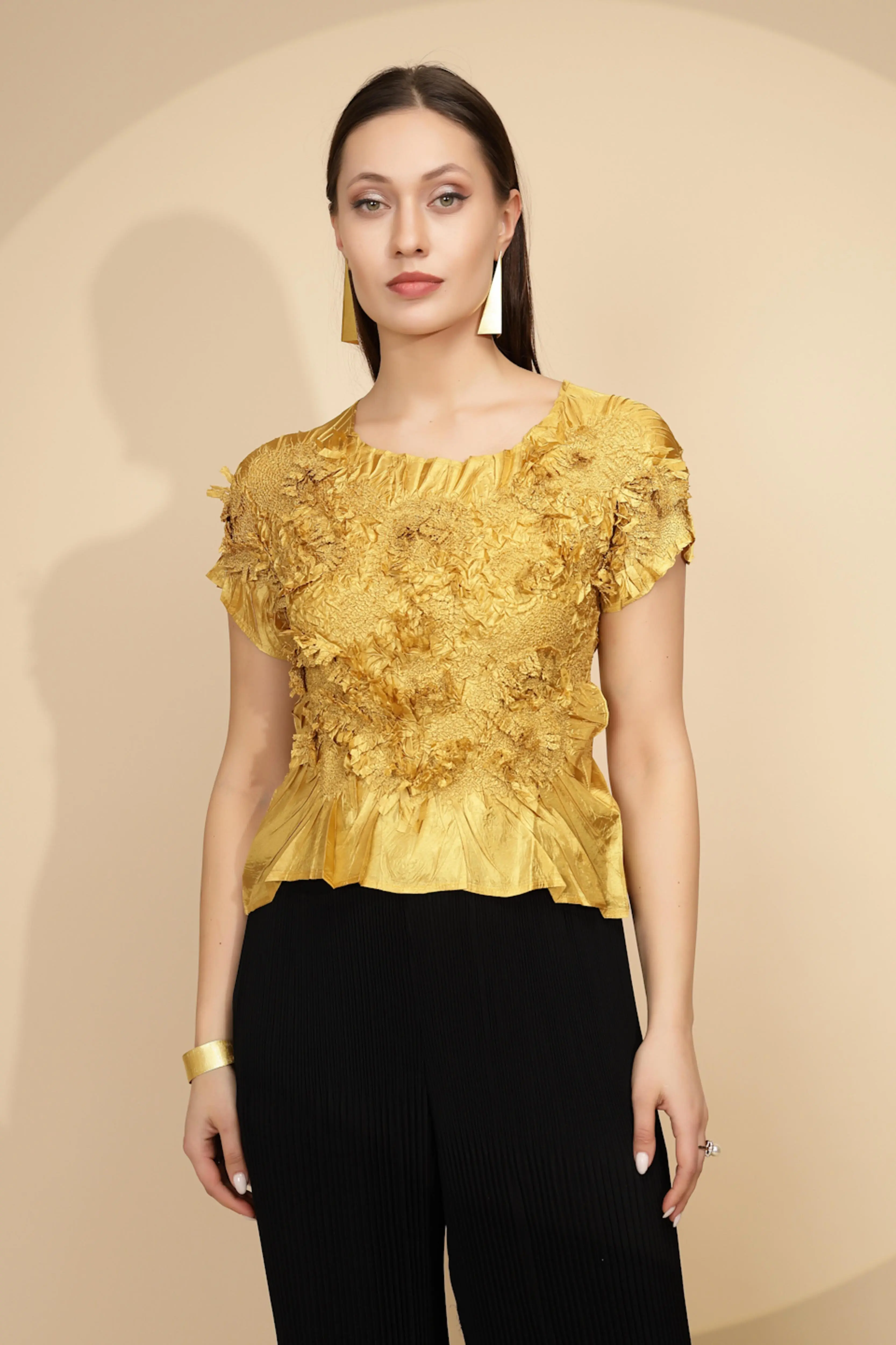 Gold Regular Fit Blouson Top For Women