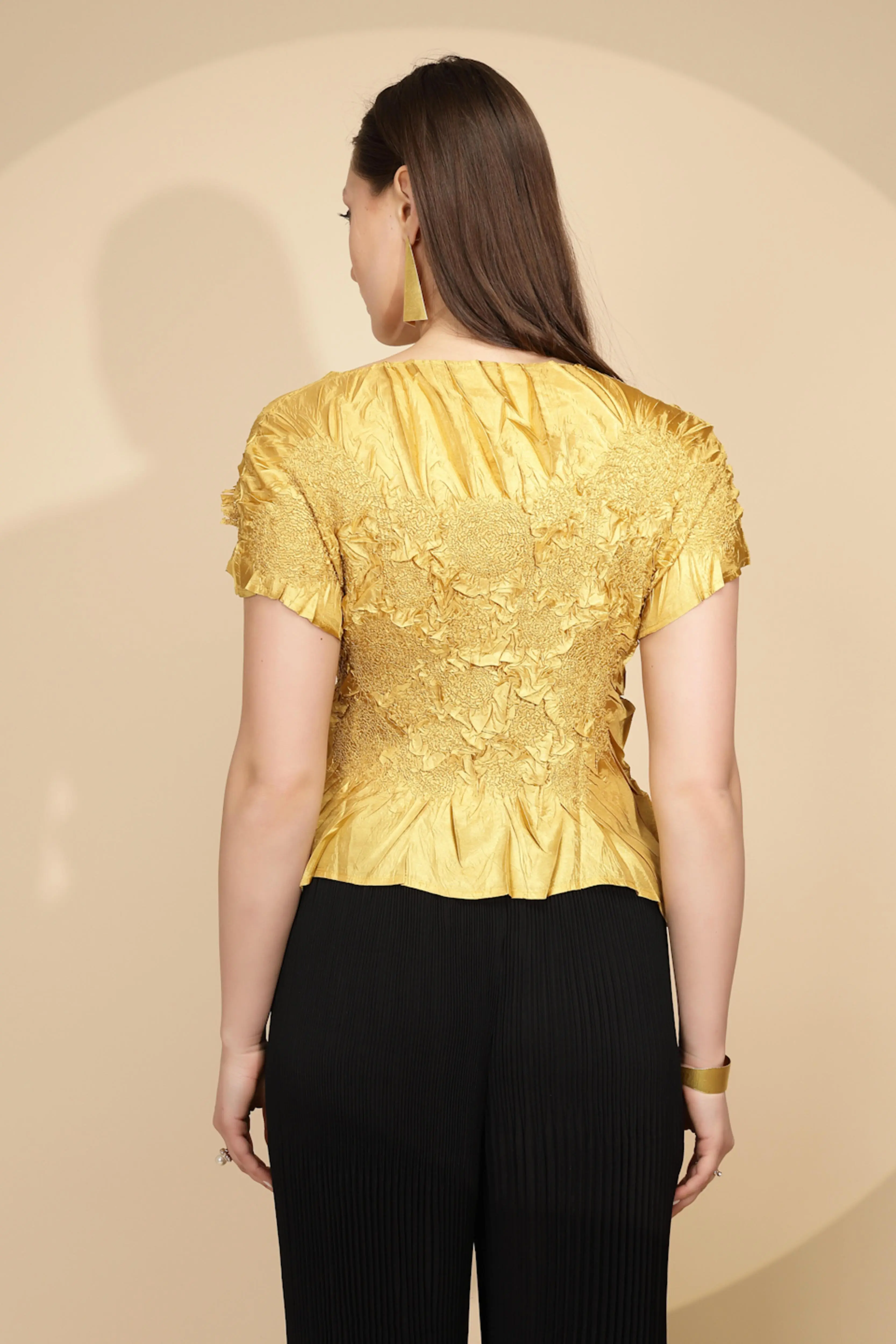 Gold Regular Fit Blouson Top For Women - Image 2