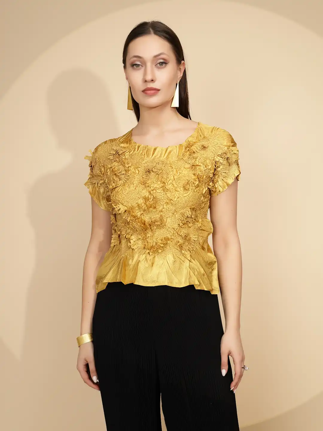 Gold Regular Fit Blouson Top For Women - Image 8