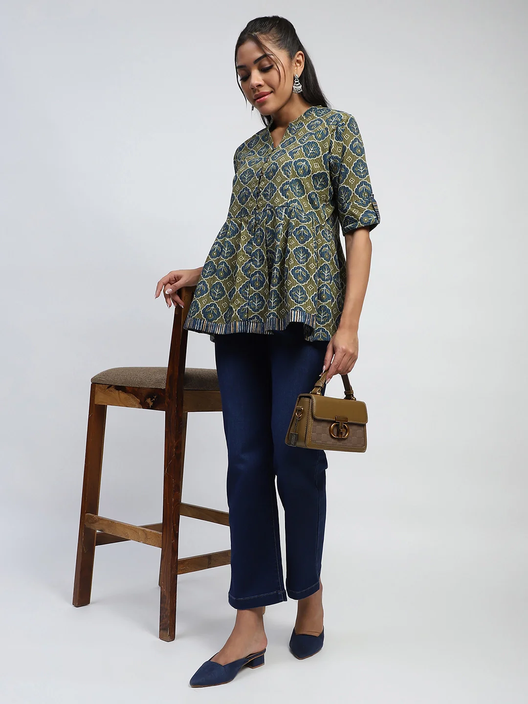 Green Ajrakh Cotton Regular Fit Tunic - Image 6