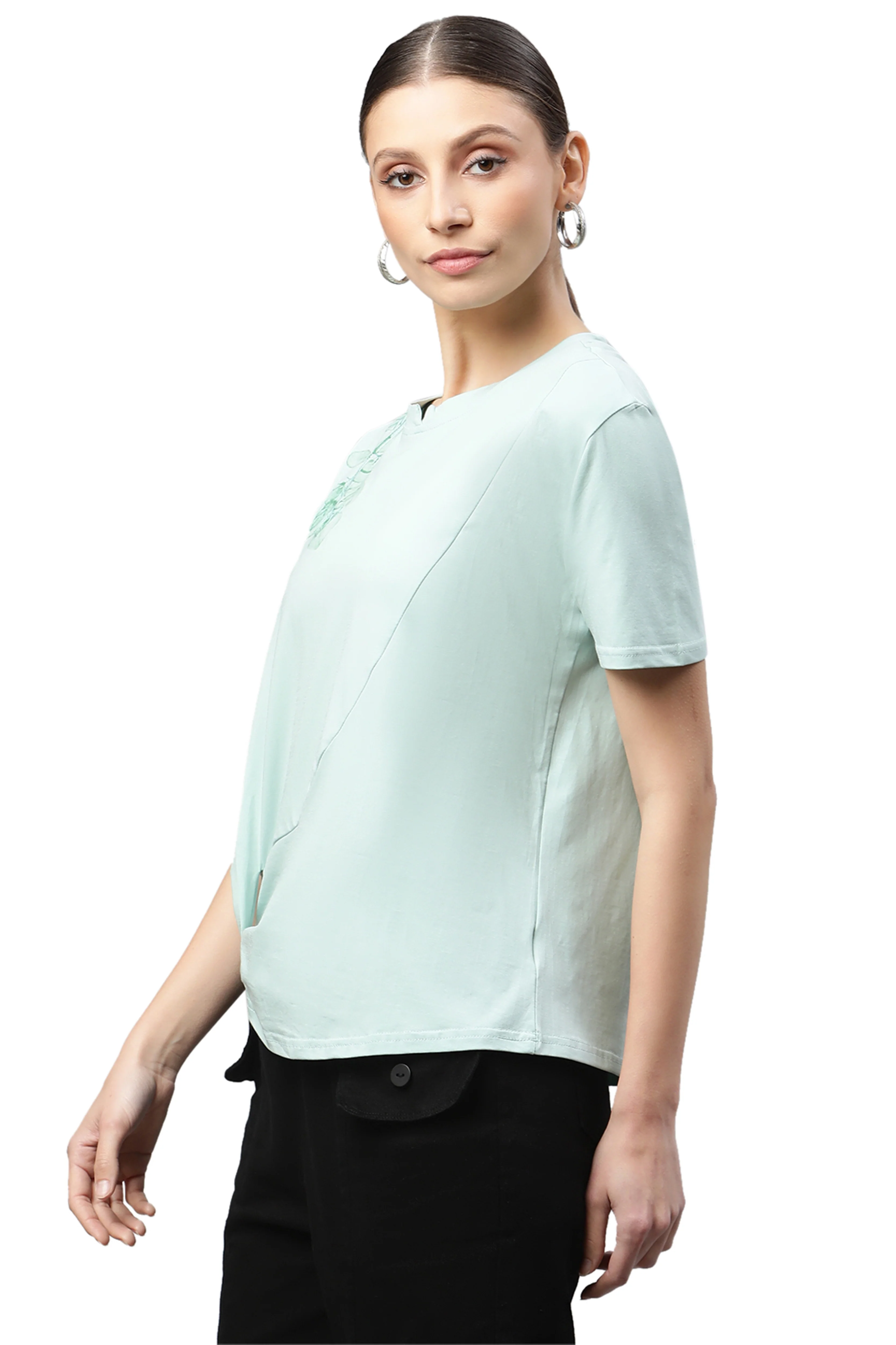 Green Cotton Regular Fit Top - Image 4