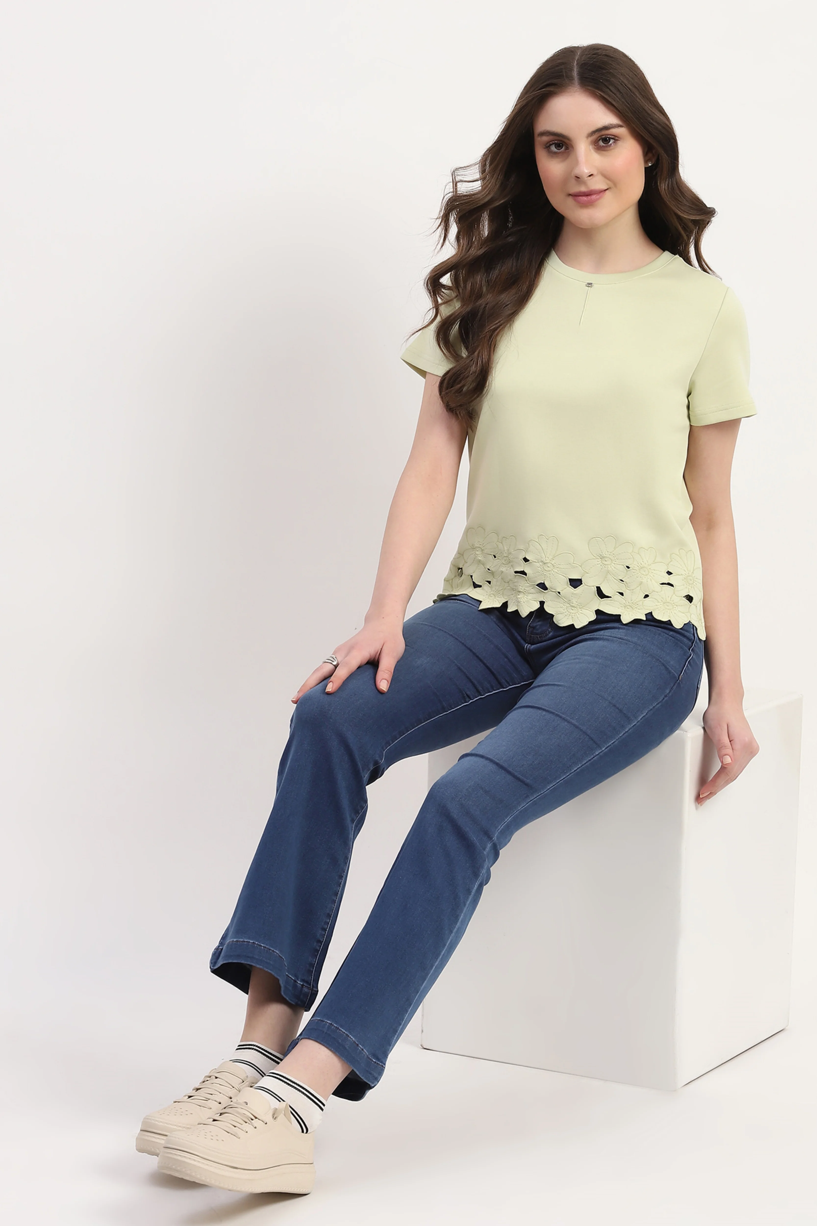 Green Cotton Blend Solid Top - Image 7