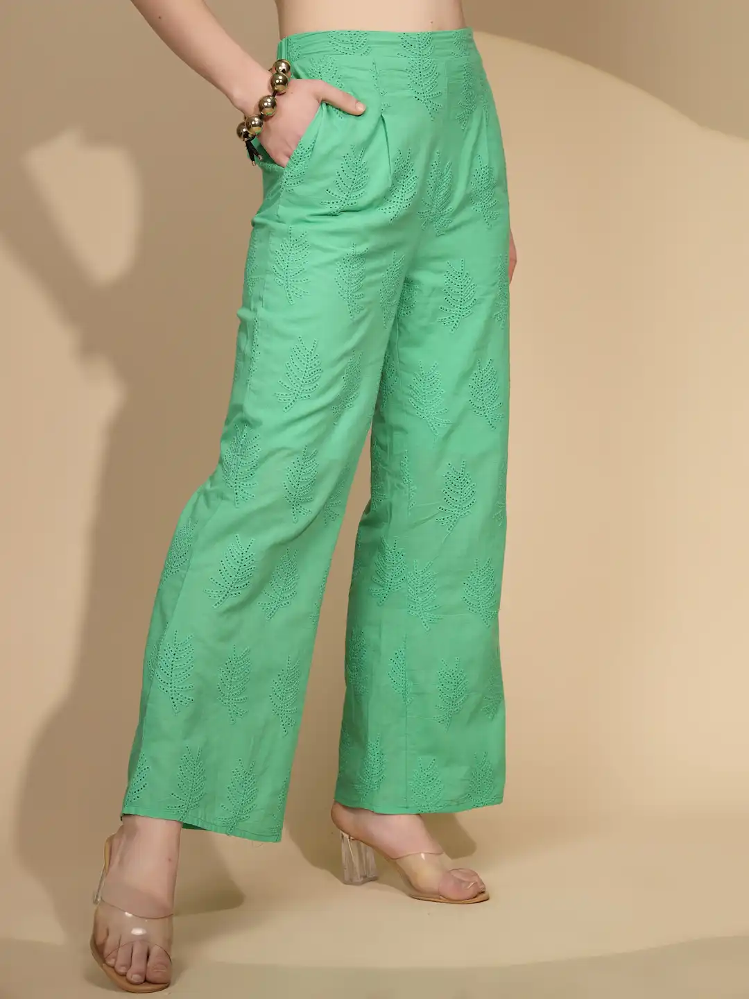 Green Cotton Regular Fit Lower - Image 11