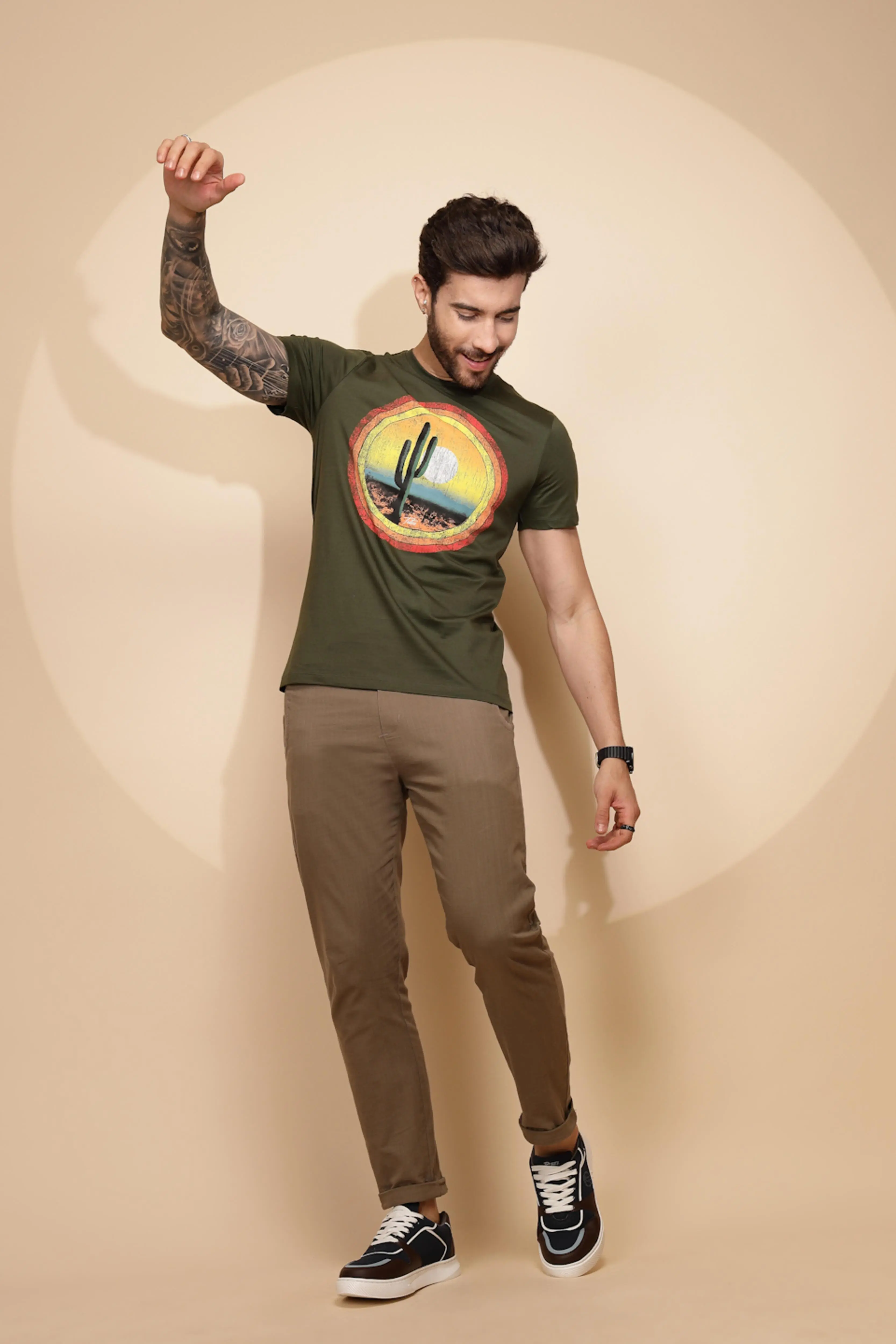 Green Cotton Regular Fit T-Shirt - Image 7