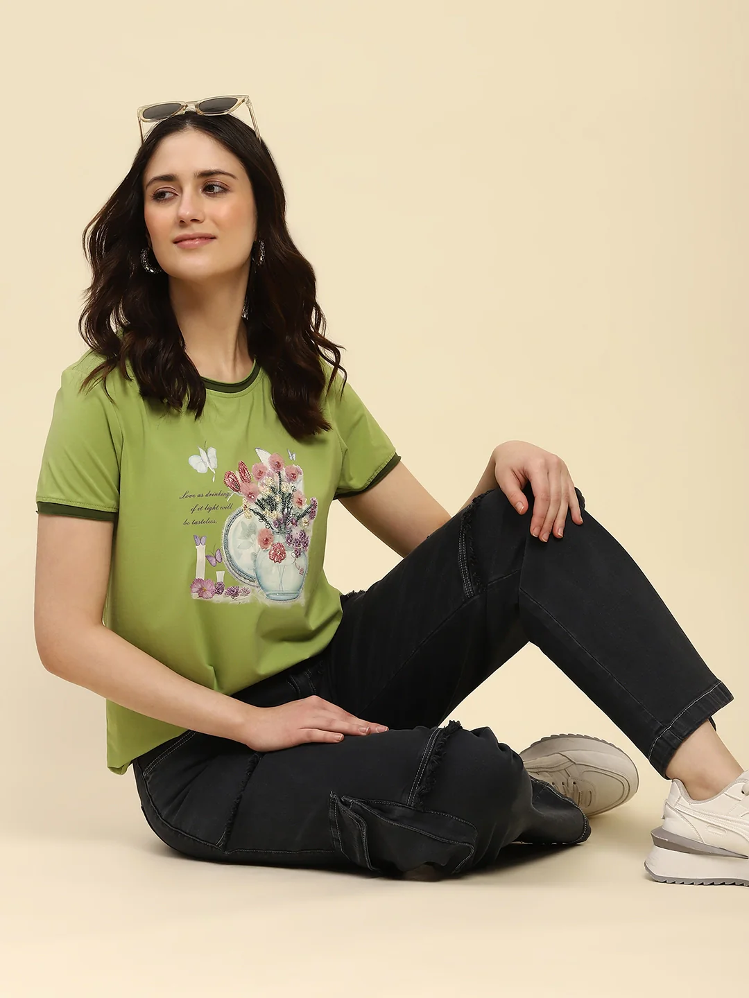 Green Embroidered Modal Blend Top - Image 12