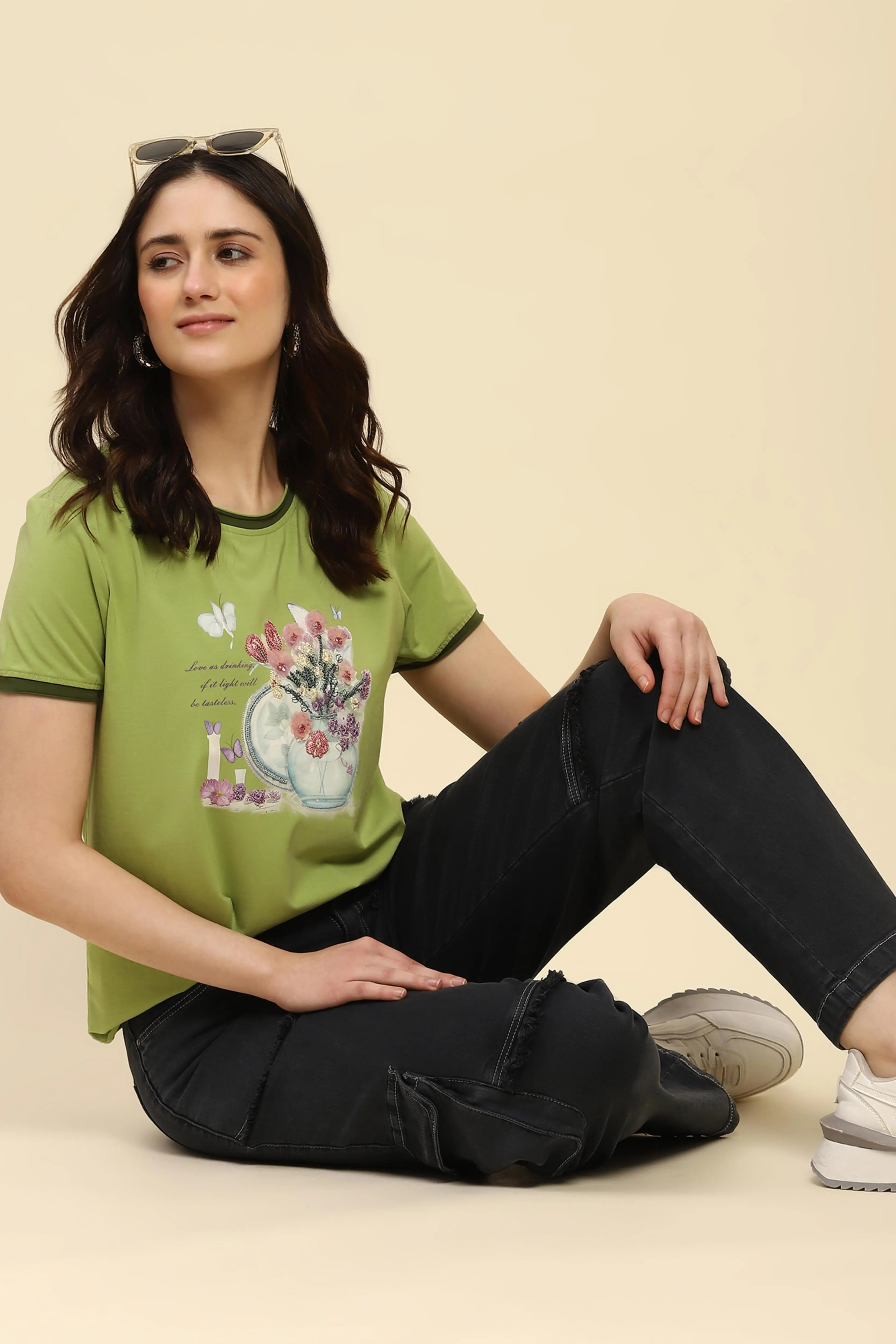 Green Embroidered Modal Blend Top - Image 6