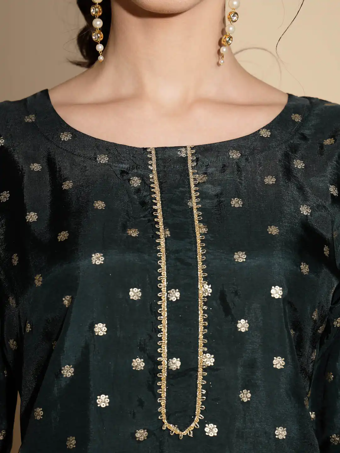 Green Embroidered Satin Tunic - Image 11