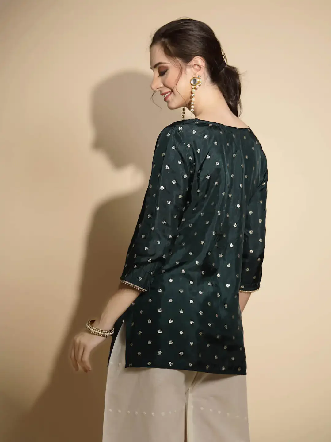 Green Embroidered Satin Tunic - Image 12