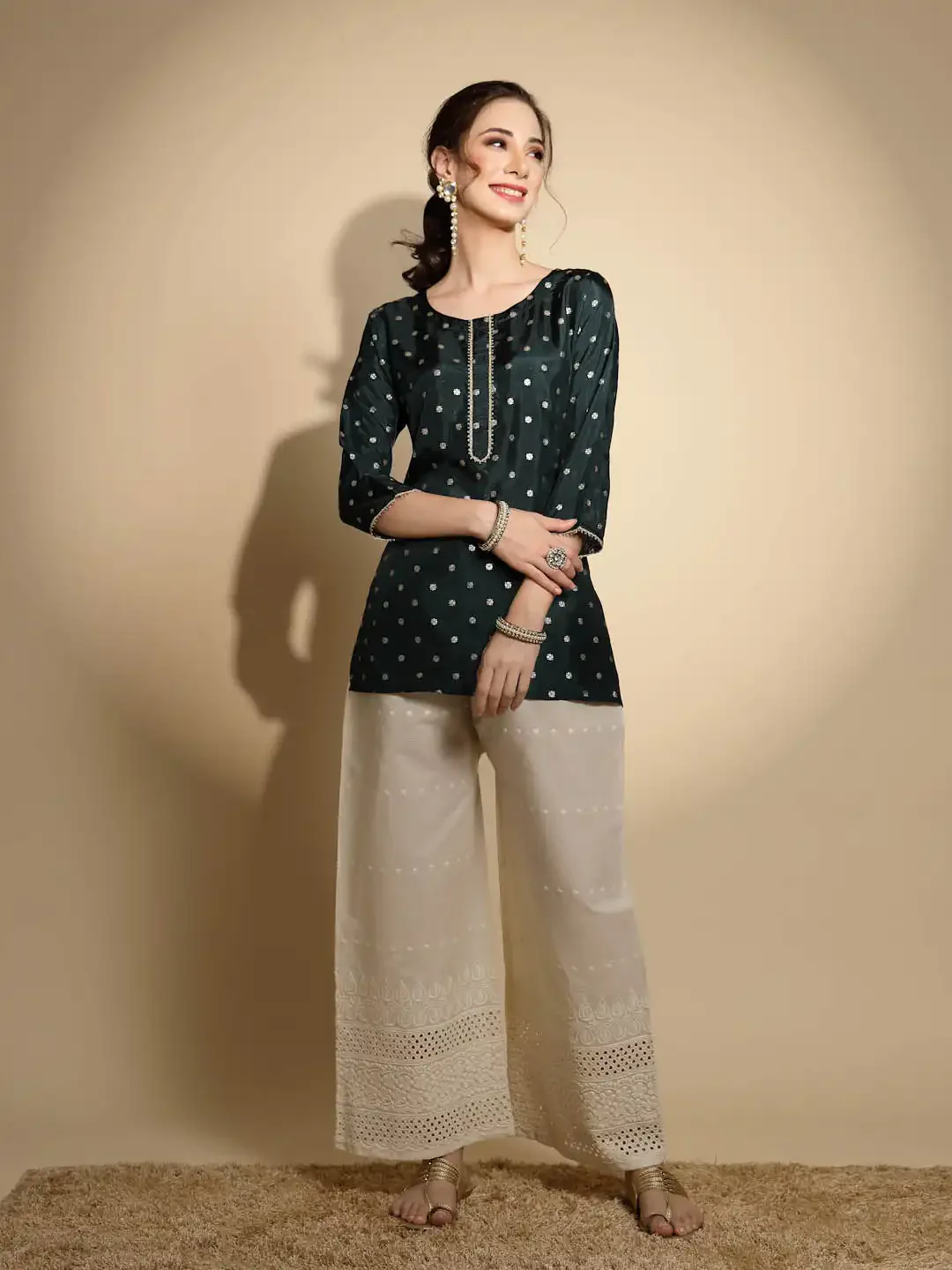 Green Embroidered Satin Tunic - Image 13