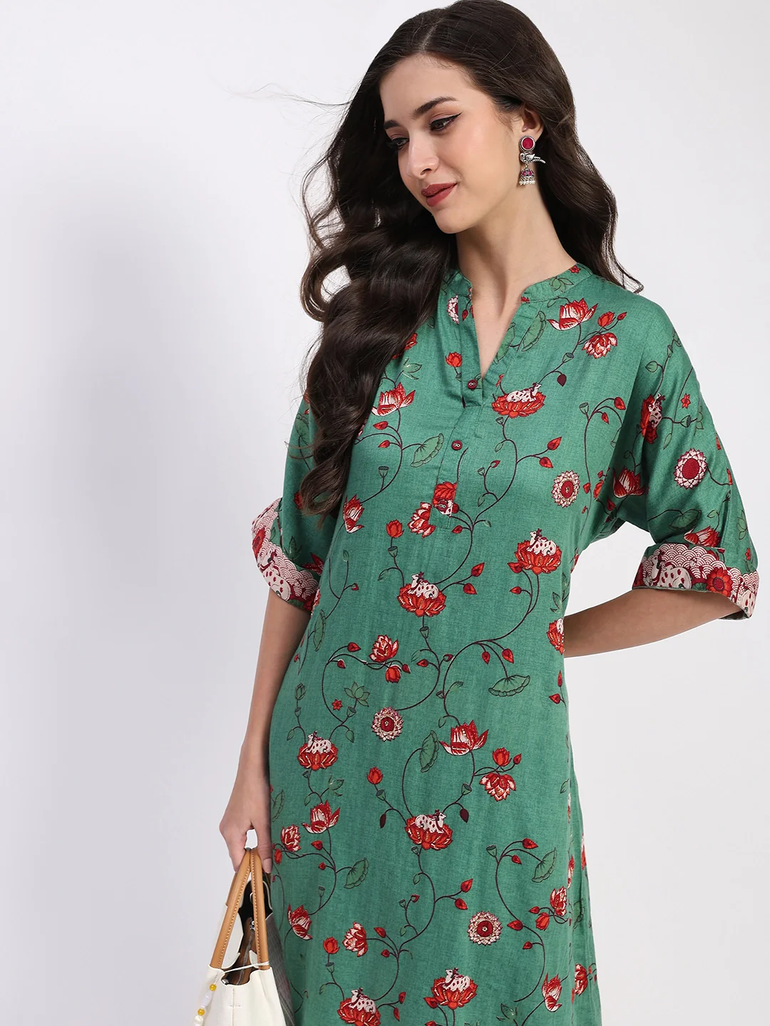 Green Ethnic Print Cotton Kurta Set - Image 9