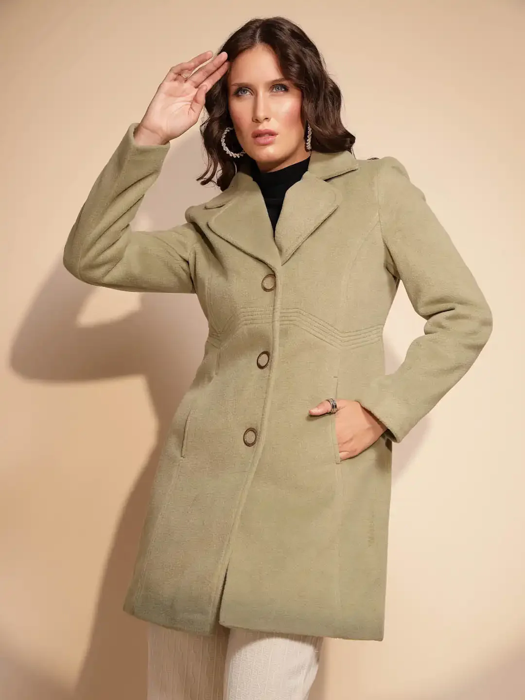 Women's Solid Collared Neck Green Blazer - Image 9