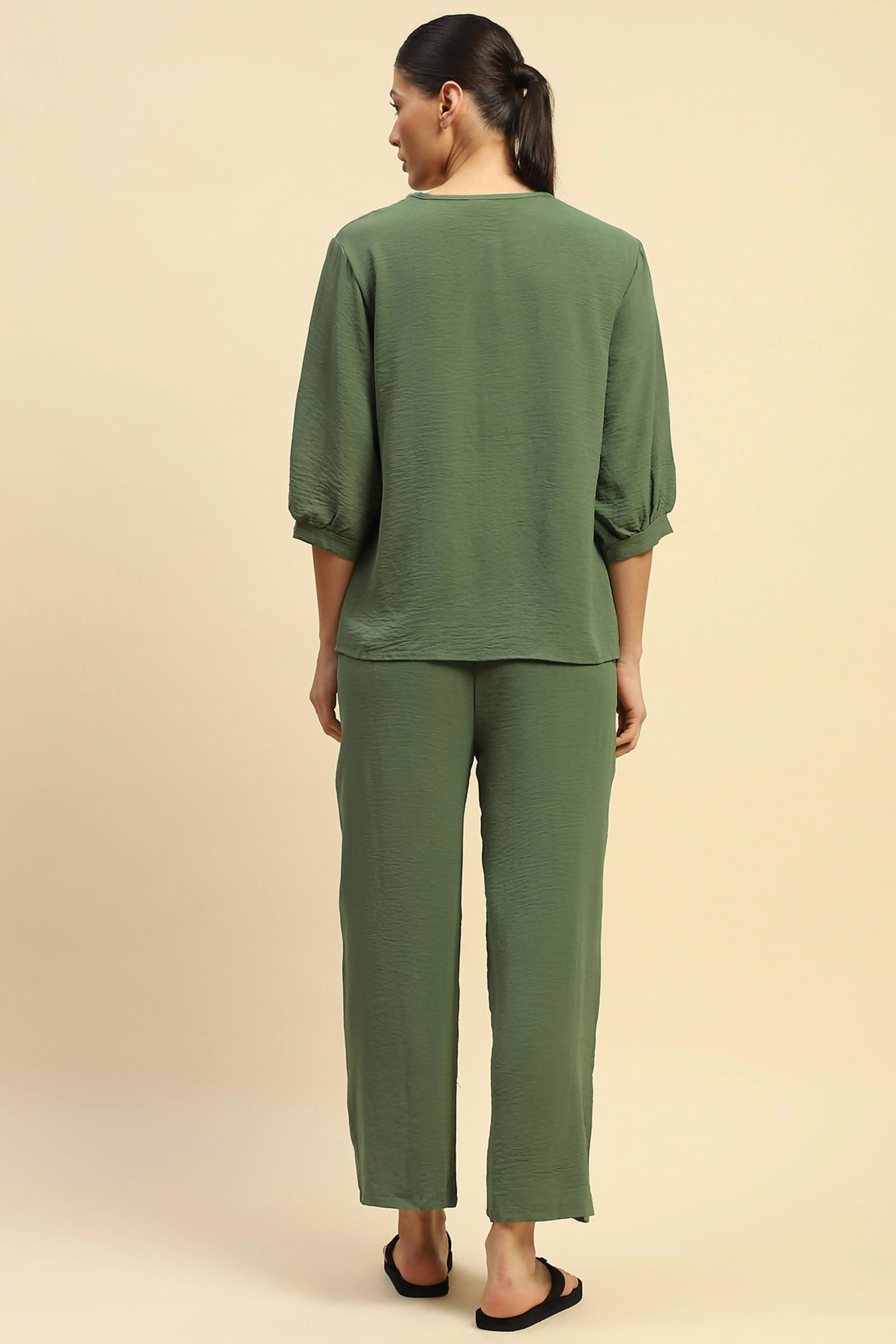 Green Rayon Relaxed Fit Nightsuit - Image 4
