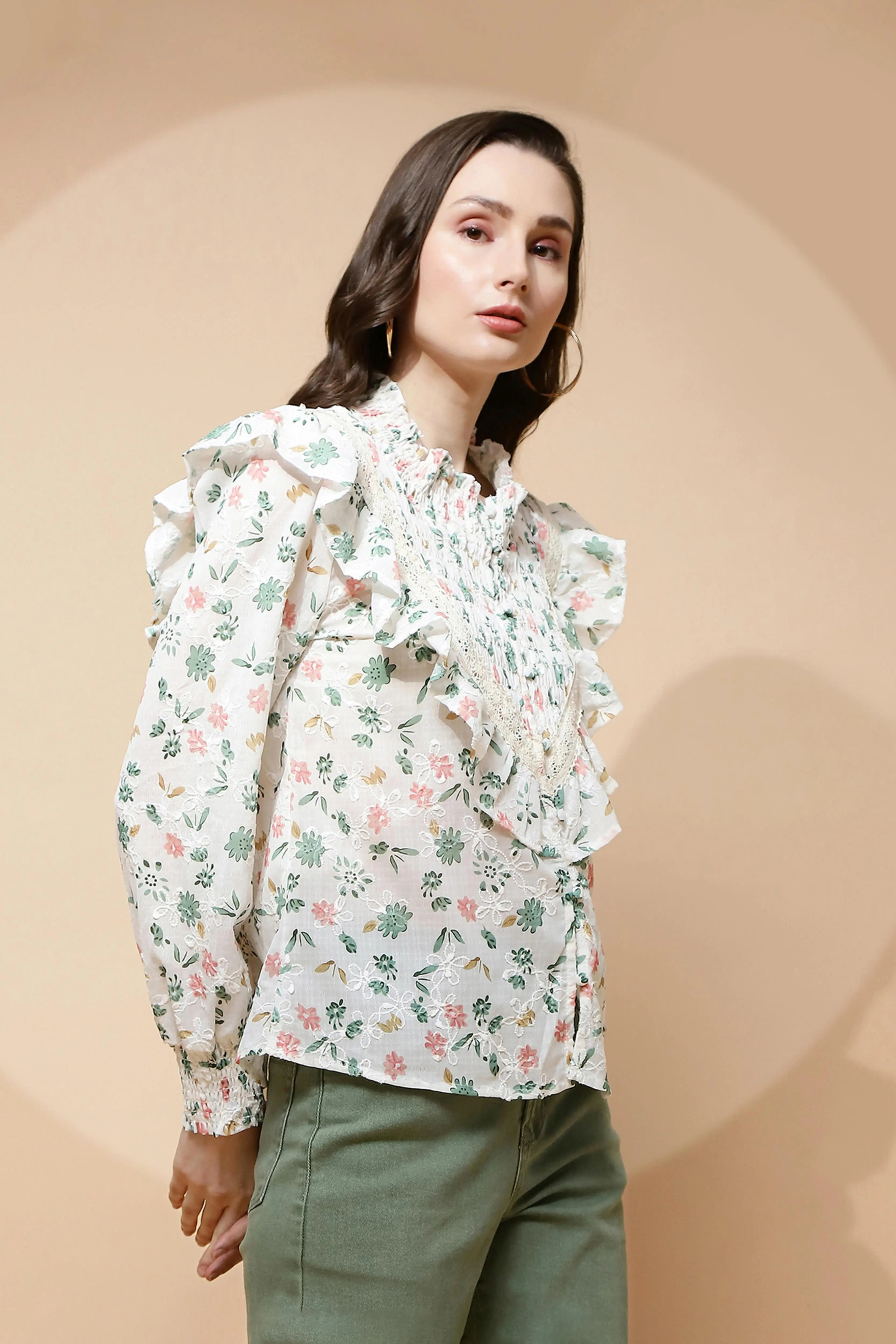 Green cotton Regular Fit Blouse - Image 3