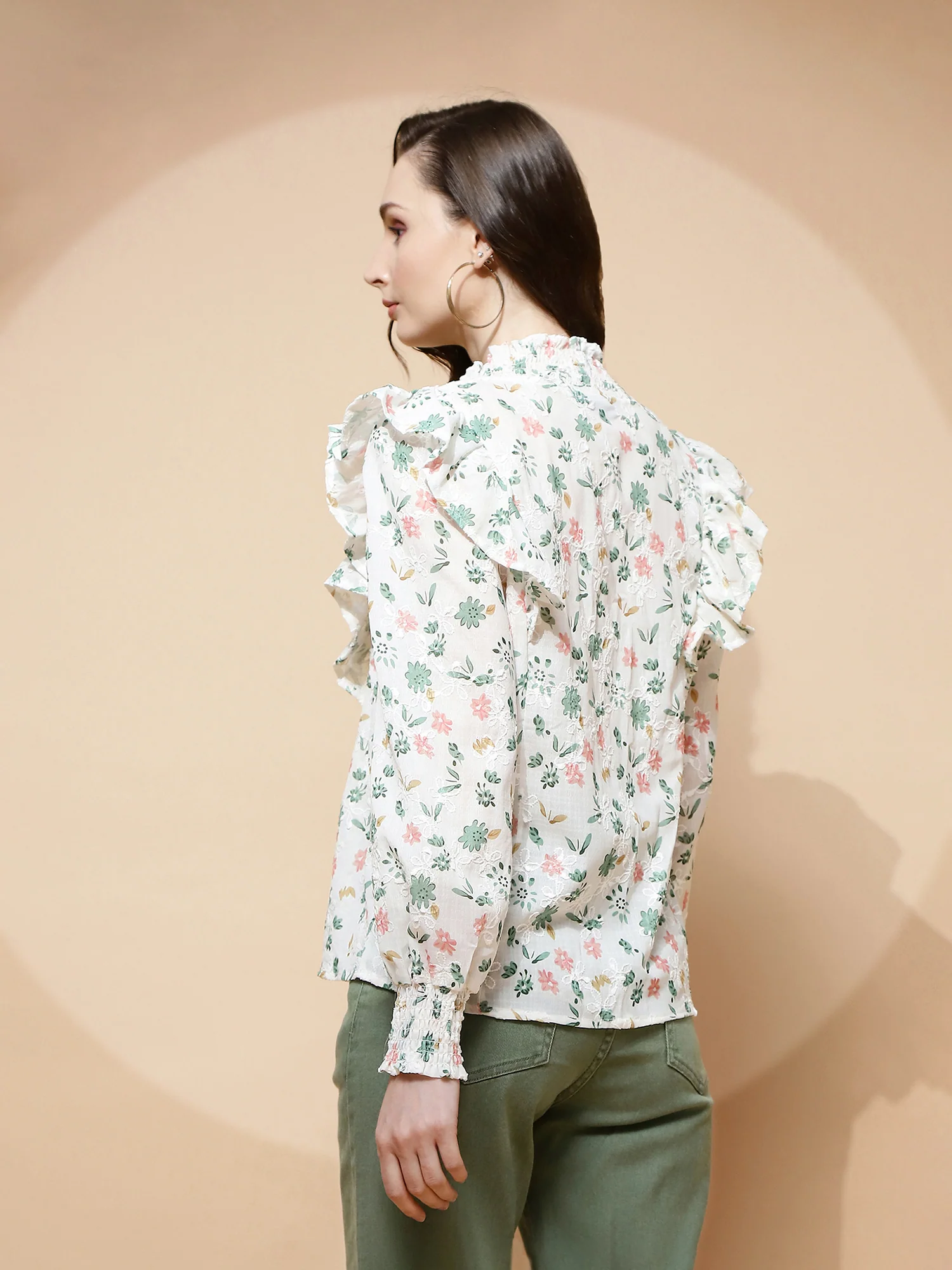 Green cotton Regular Fit Blouse - Image 4