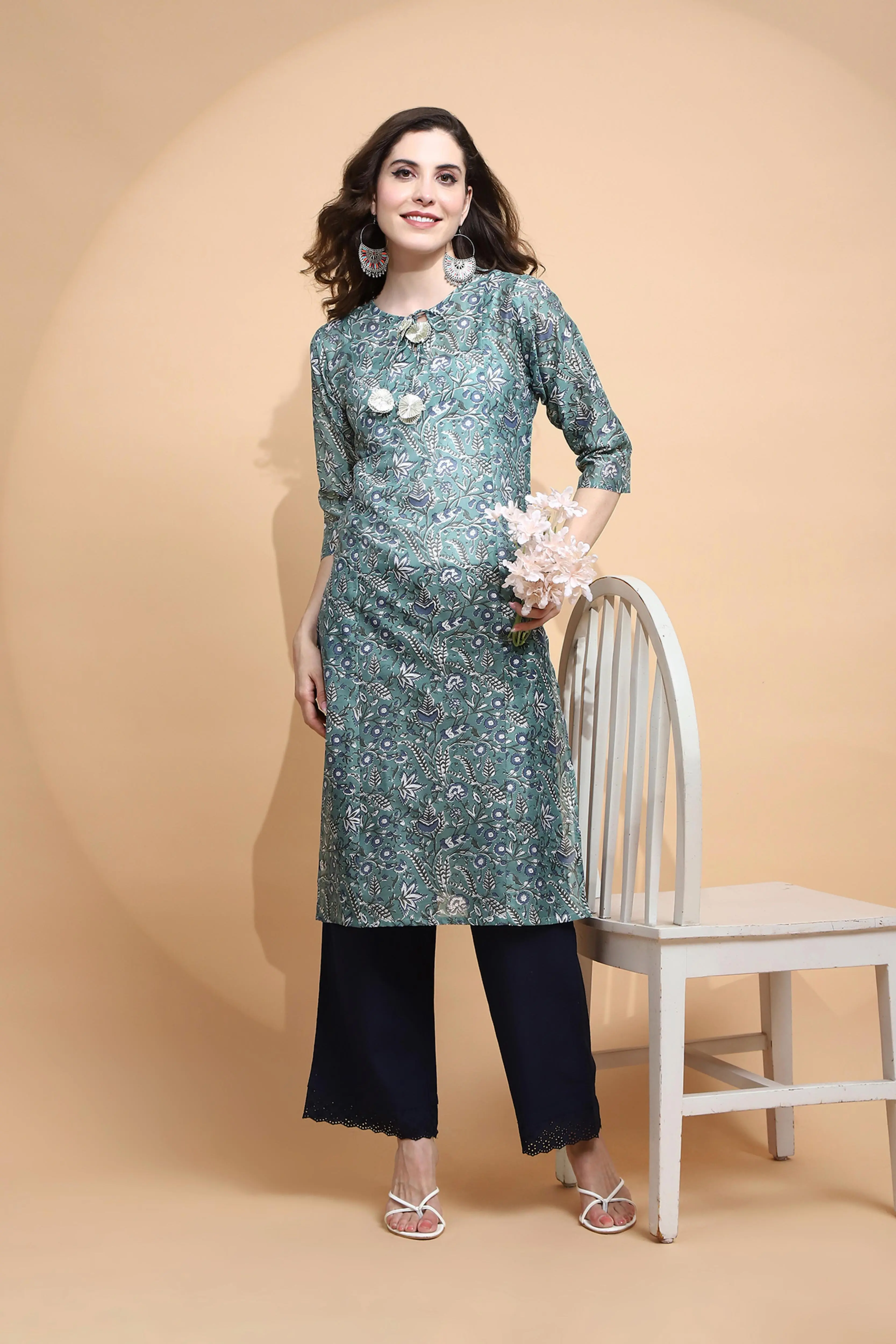 Green Printed Cotton Kurta - Image 8