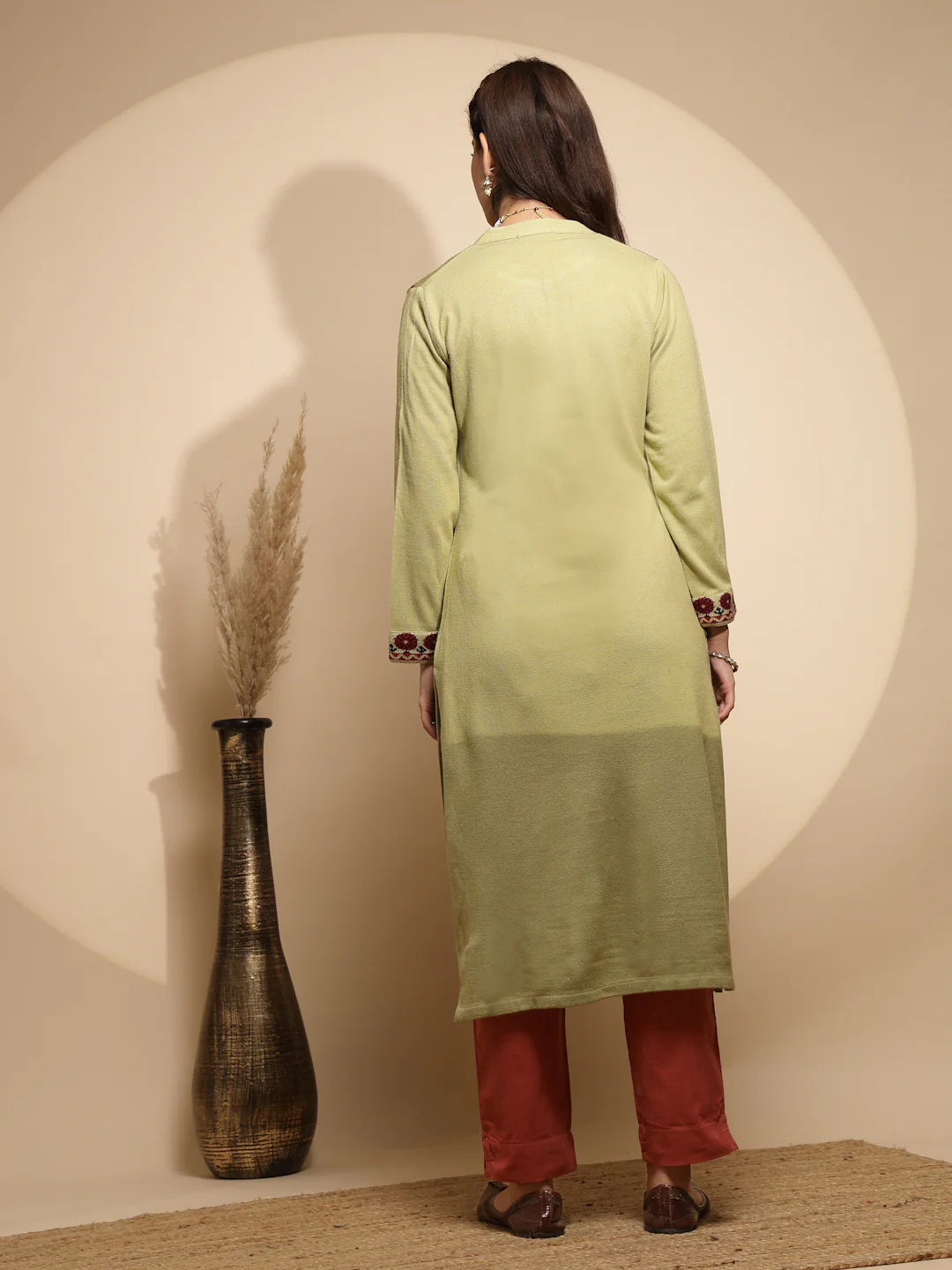 Green Printed Woolen Kurta - Image 4