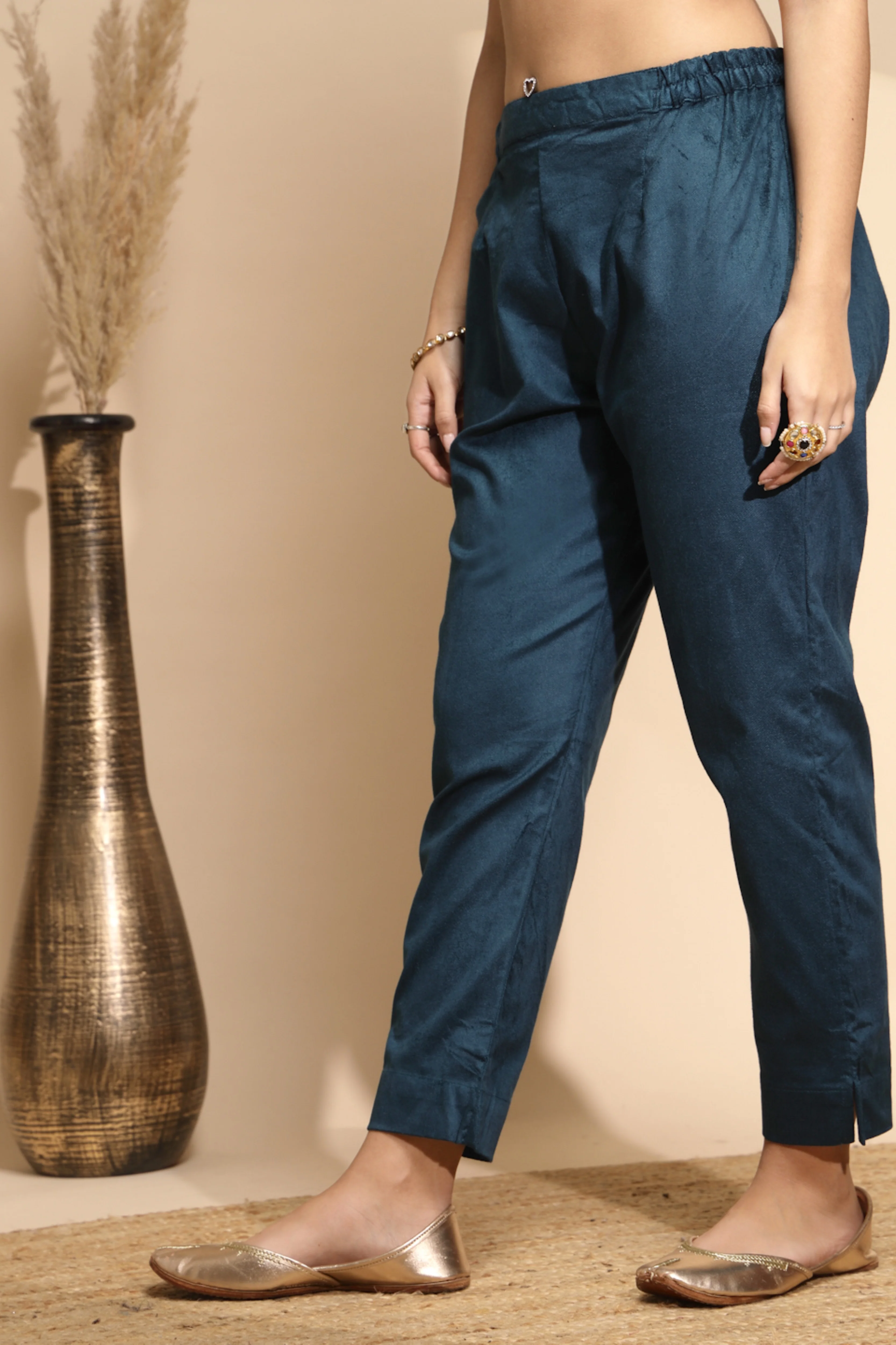Blue Wool Blend Solid Pant - Image 4