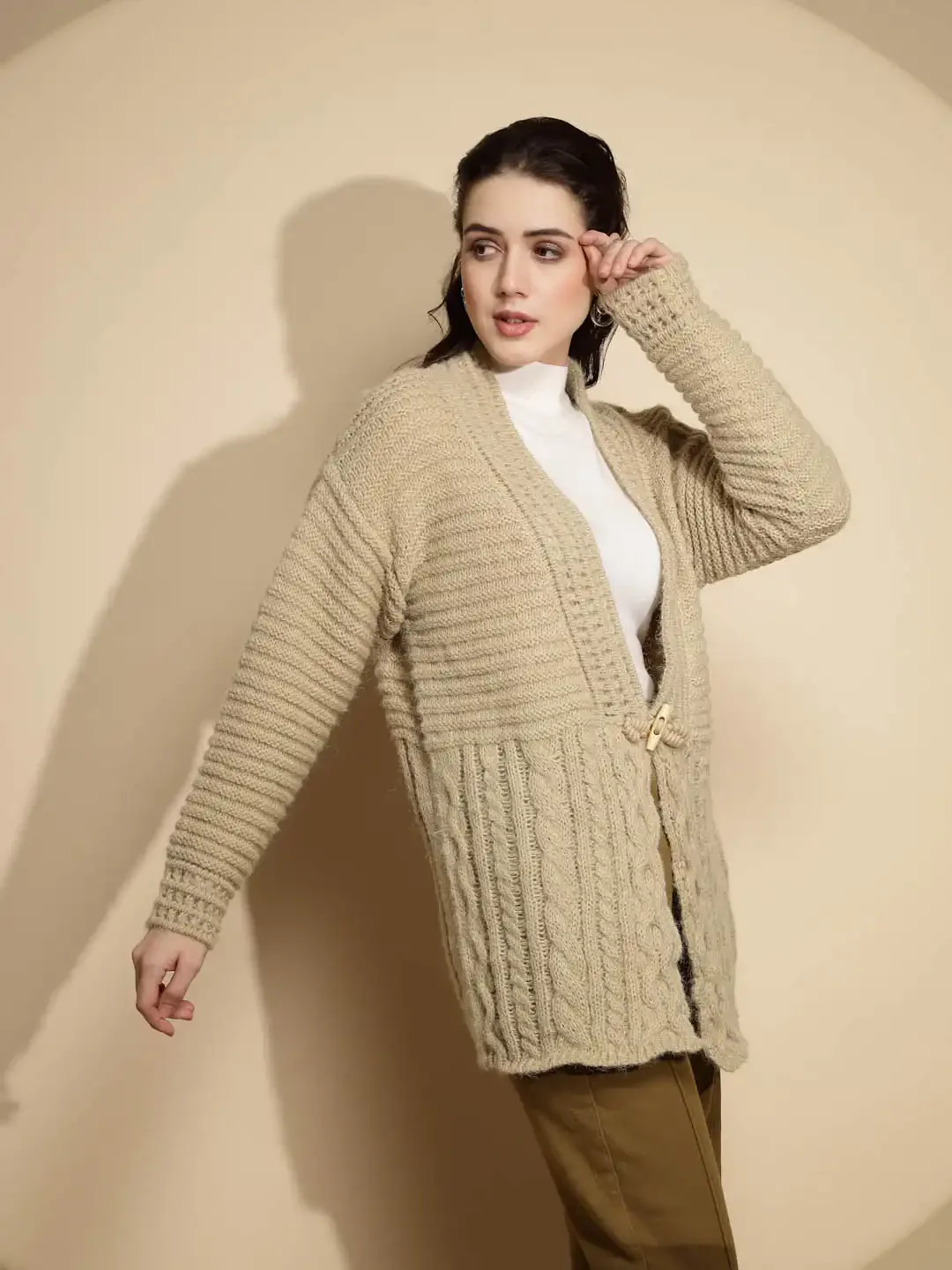 Light Olive Open Neck Cardigan - Image 11