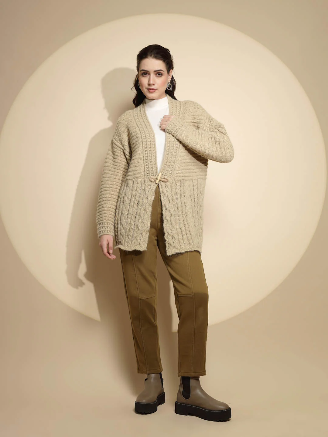 Light Olive Open Neck Cardigan - Image 6
