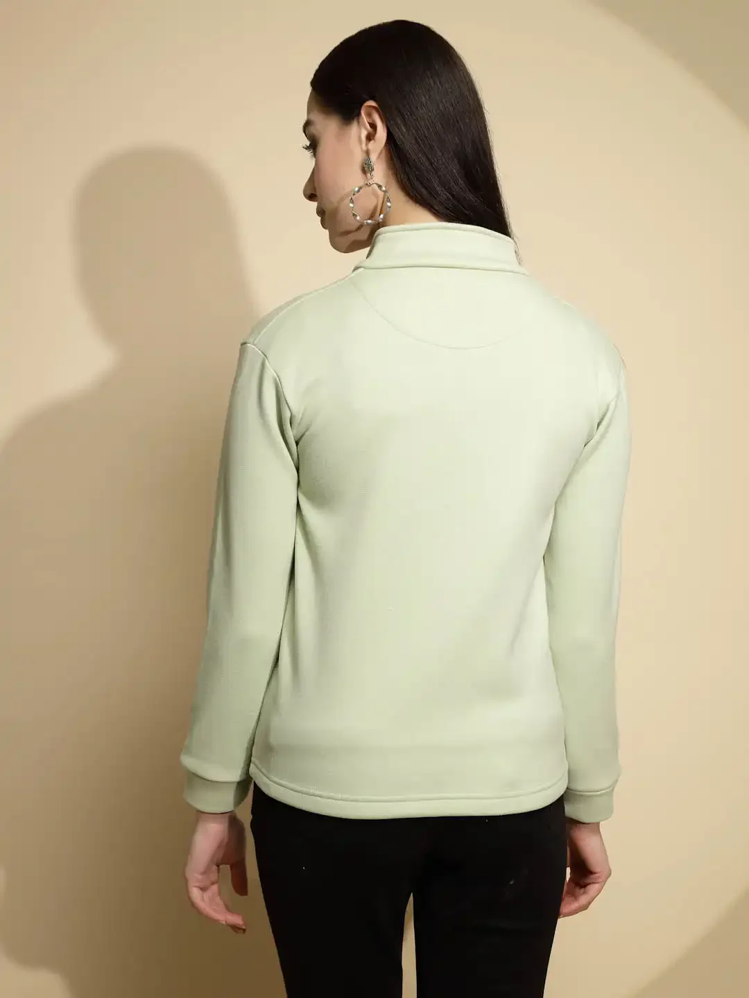 Green Solid Full Sleeve Turtle Neck Fleece Sweatshirt - Image 12