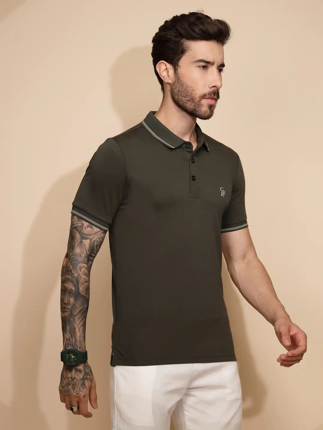 Olive Viscose Blend Regular Fit T-Shirt - Image 10