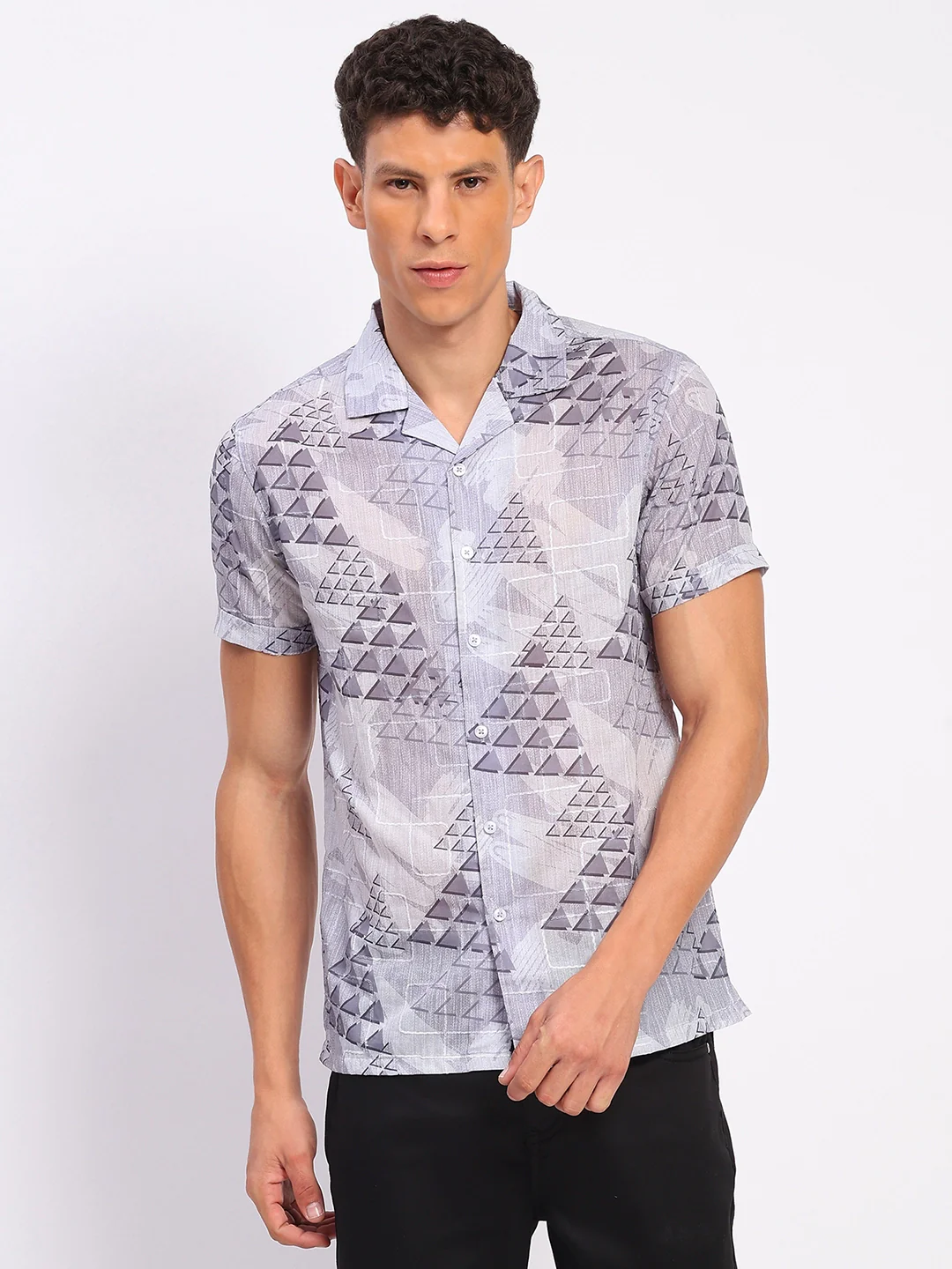 Grey Abstract Print Shirt - Image 6