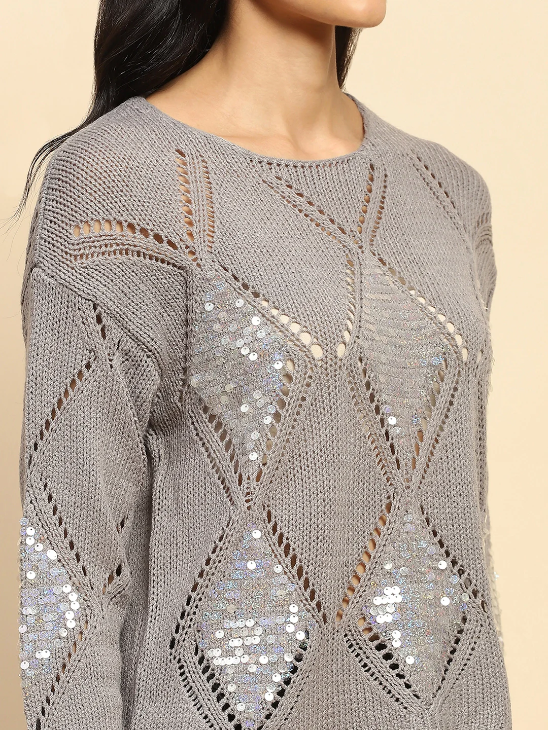 Grey Acrylic Relaxed Fit Pullover - Image 11