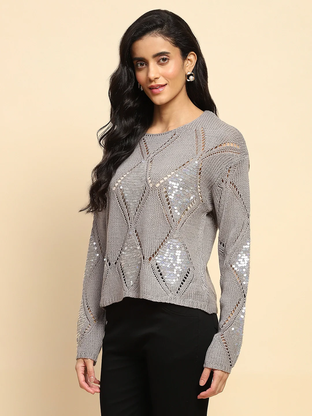 Grey Acrylic Relaxed Fit Pullover - Image 9