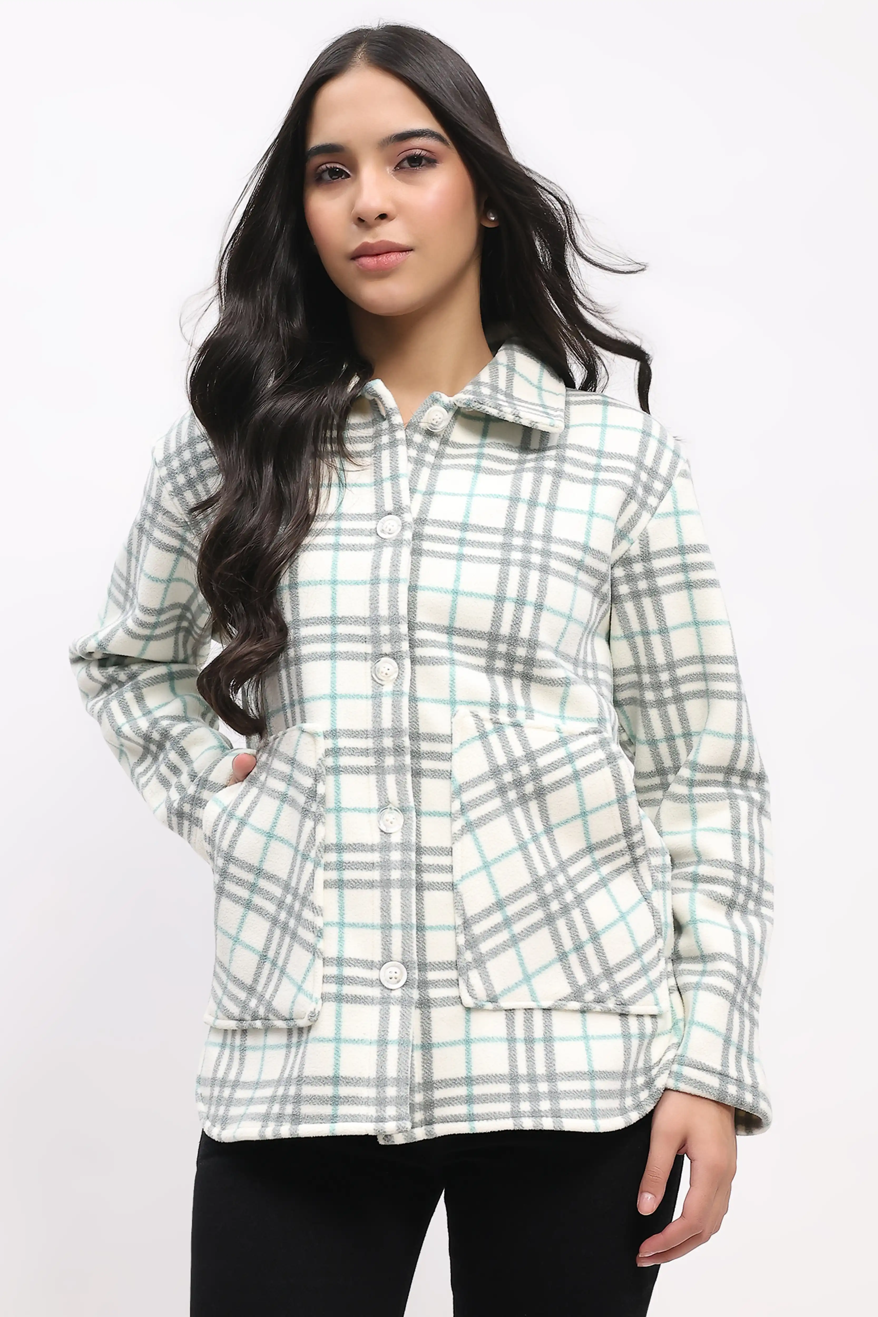 Grey Check Fleece-Lined Shacket - Image 2