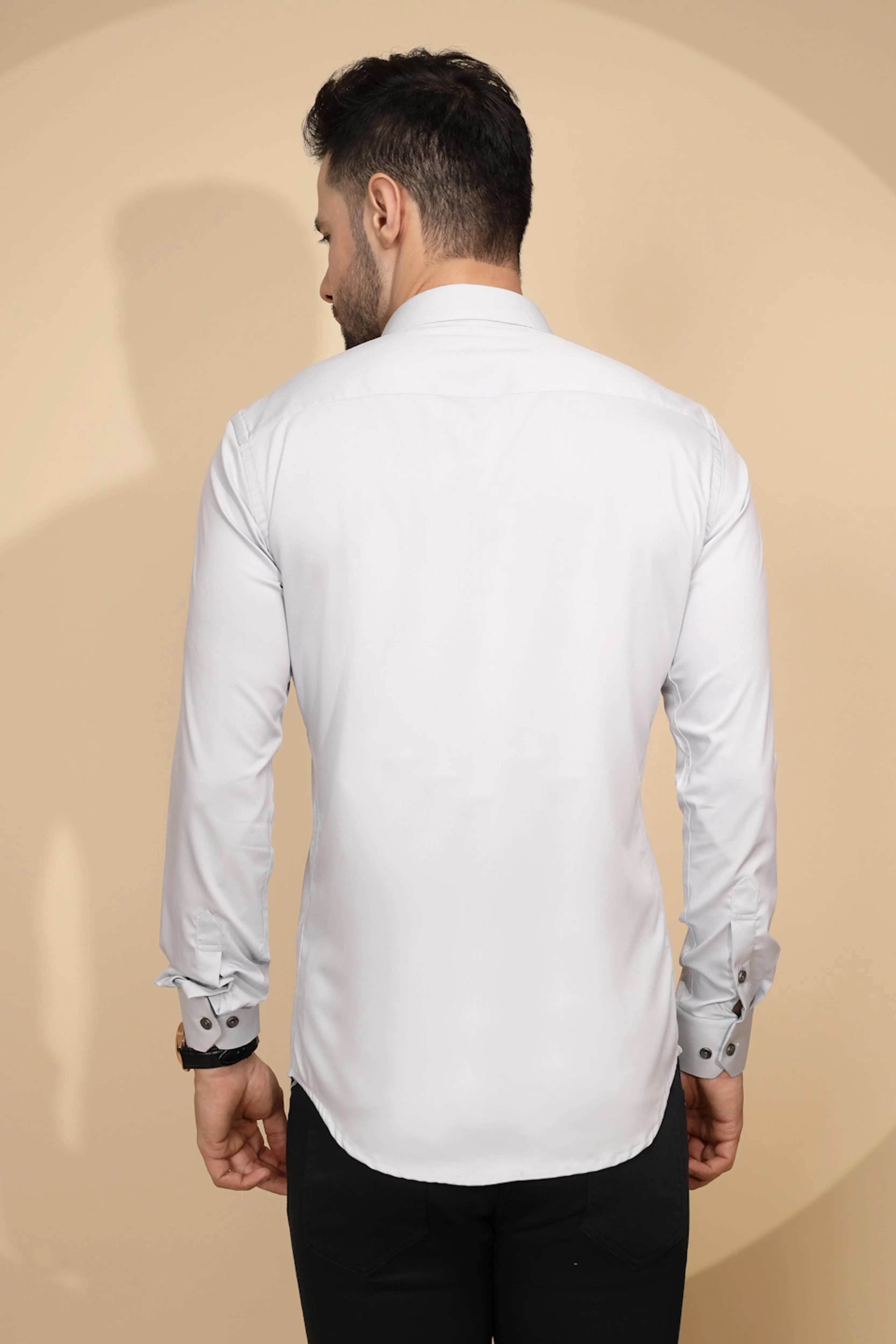 Grey Cotton Blend Regular Fit Shirt - Image 2