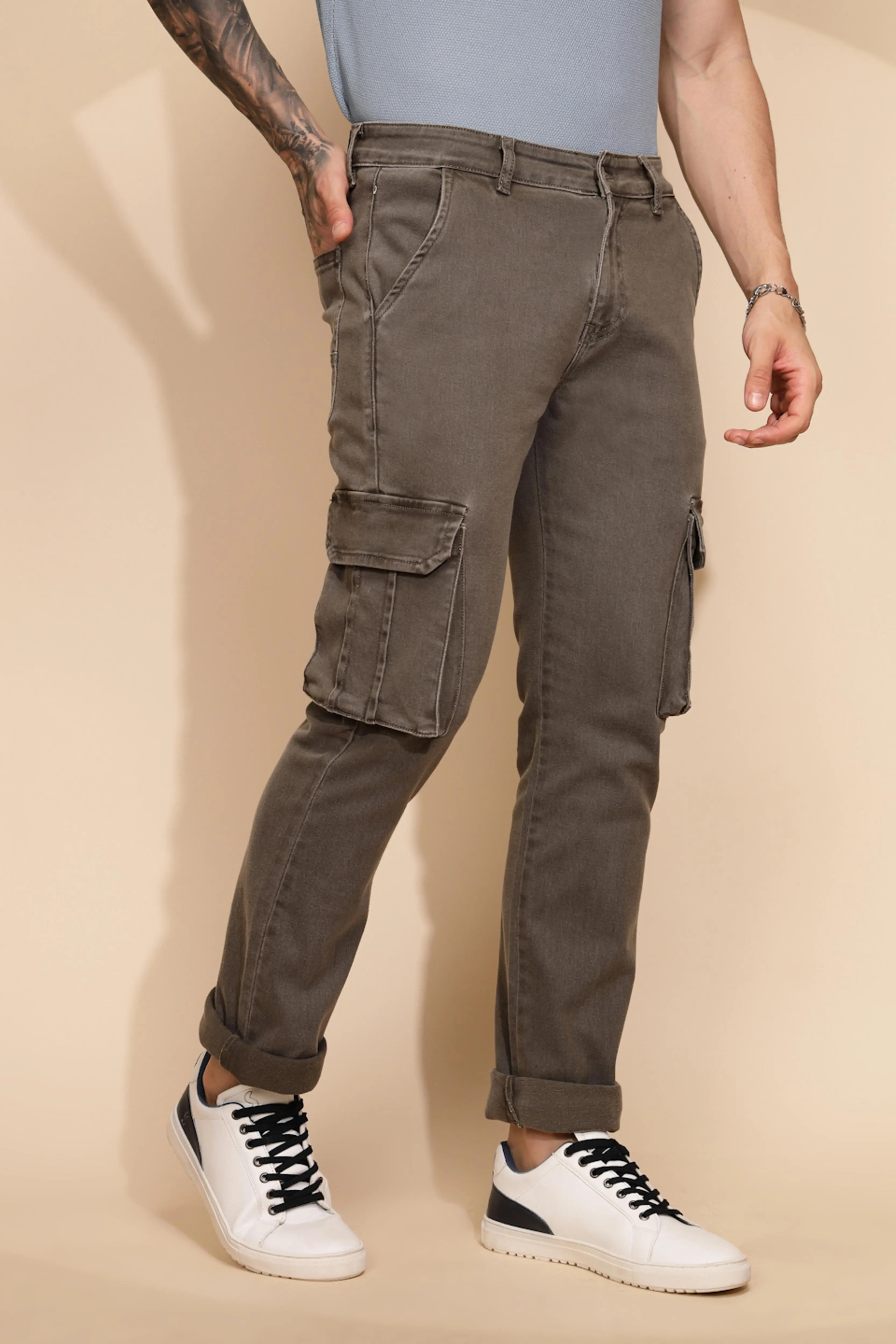 Grey Cotton Blend Cargo Pant - Image 3