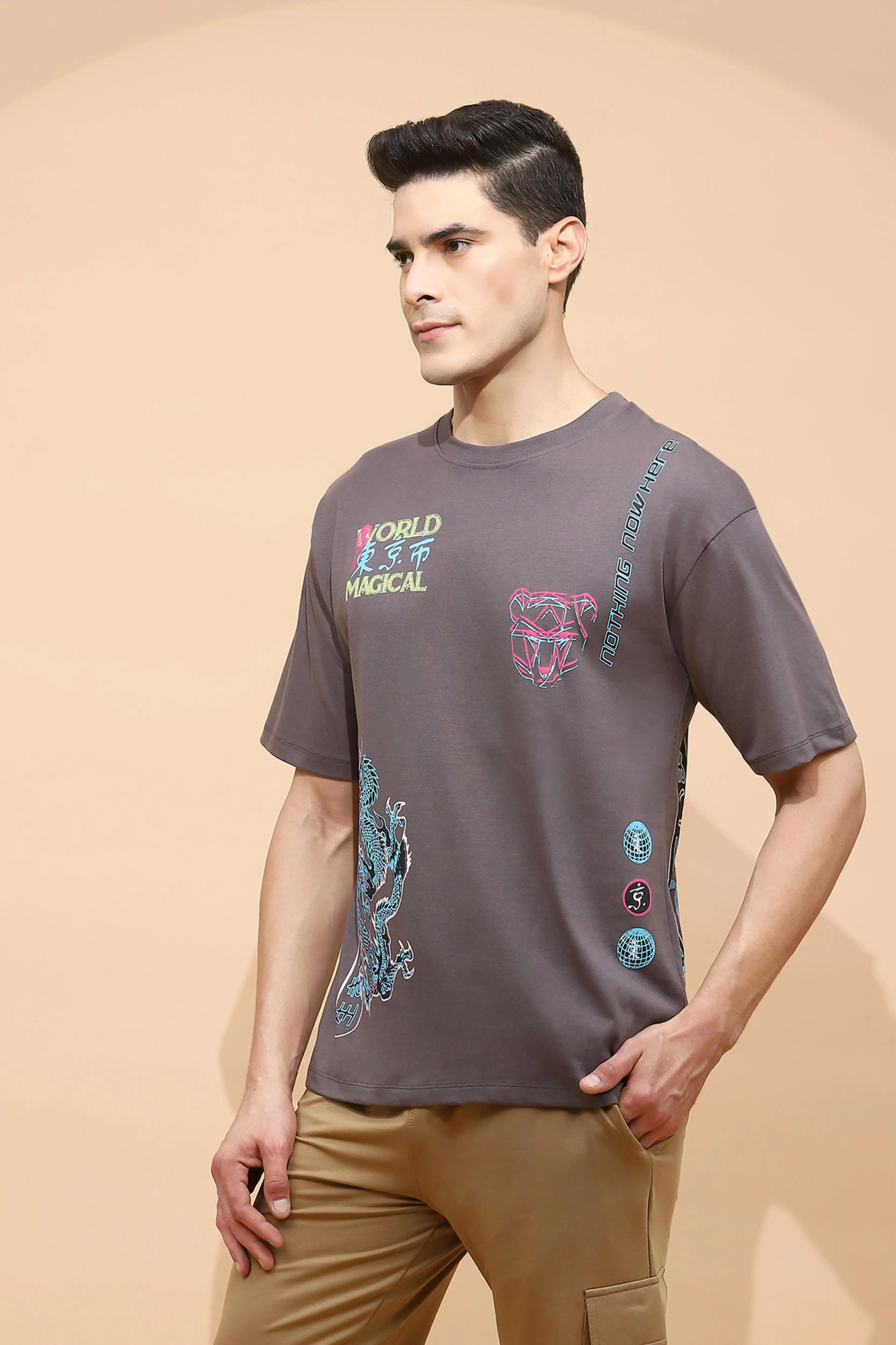 Grey Cotton Regular Fit T-Shirt For Men - Image 2