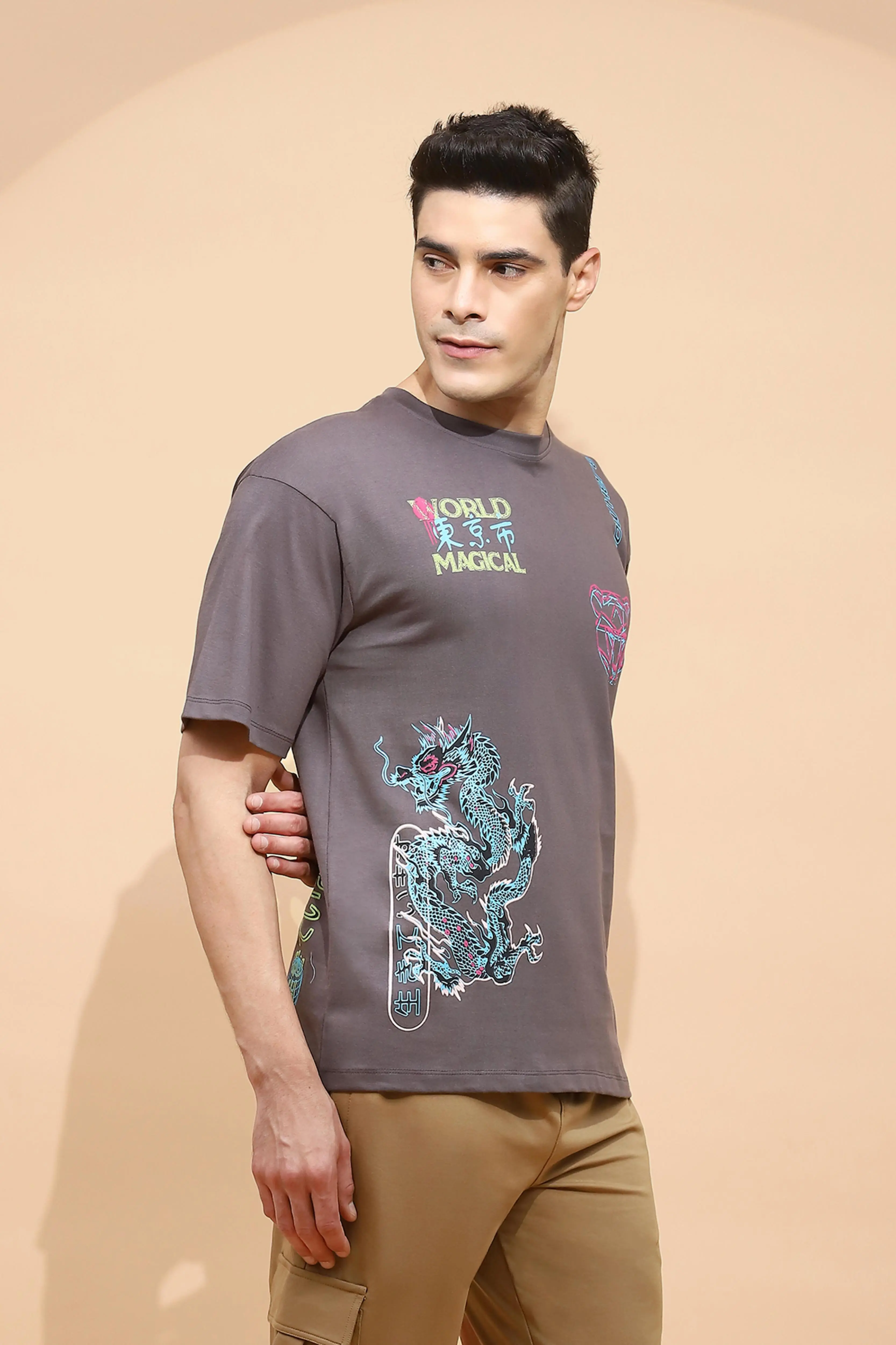 Grey Cotton Regular Fit T-Shirt For Men - Image 3