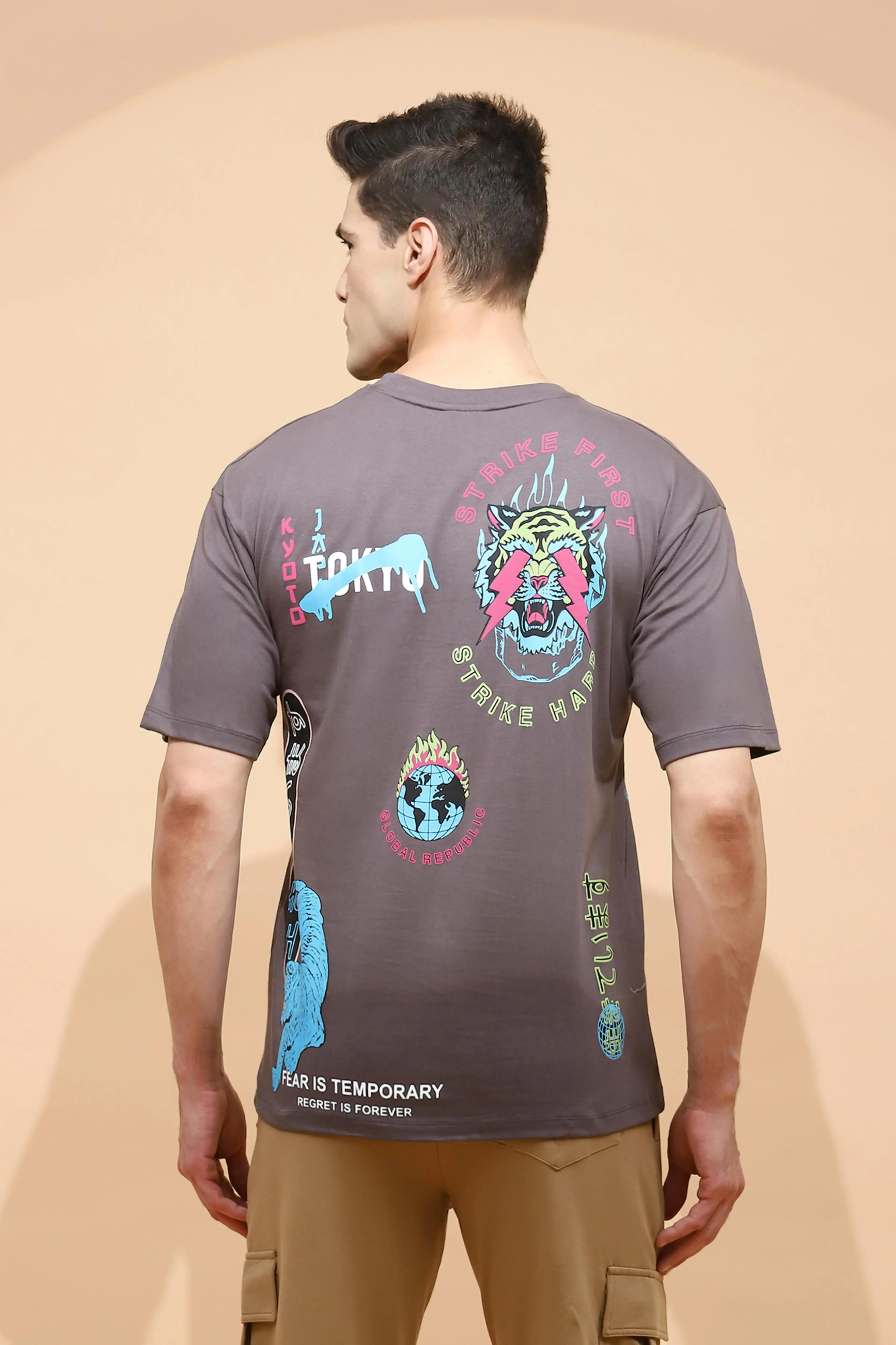 Grey Cotton Regular Fit T-Shirt For Men - Image 4