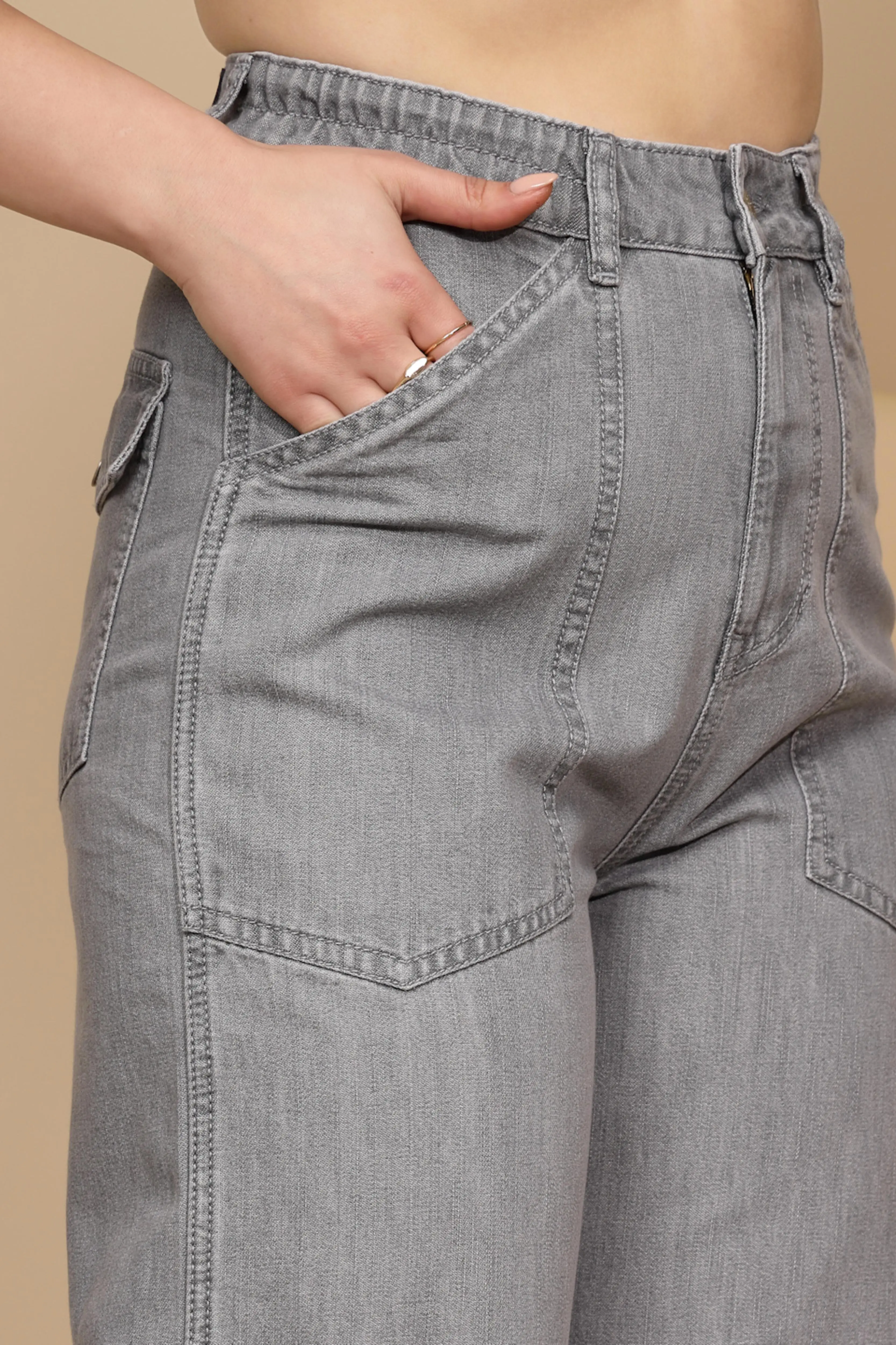 Grey Cotton Straight Loose Fit Jeans - Image 5