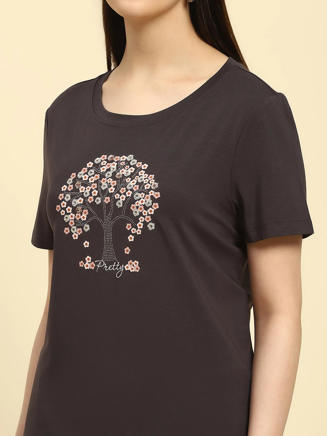 Grey Embellished Modal Blend Top - Image 11