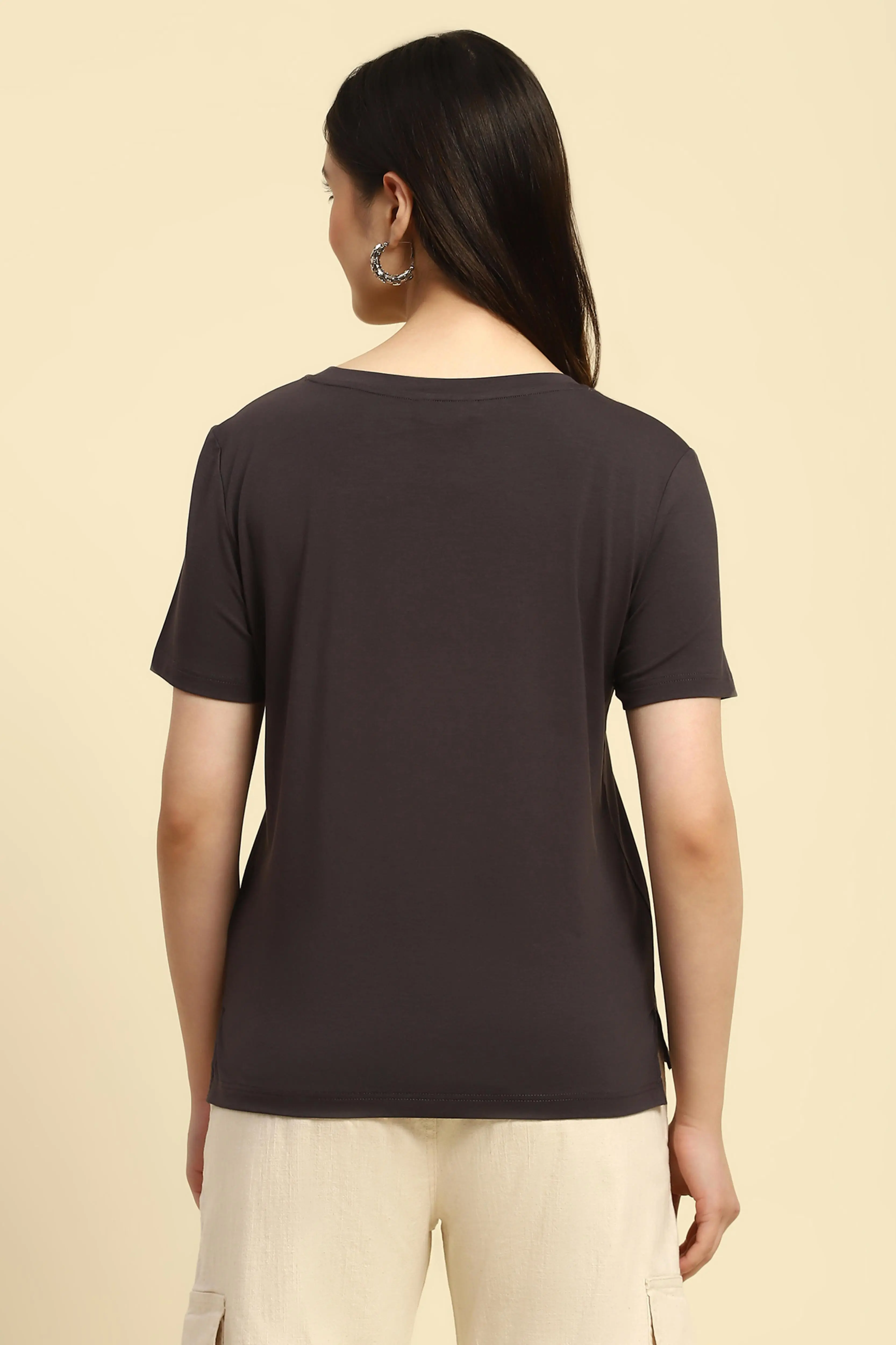 Grey Embellished Modal Blend Top - Image 4