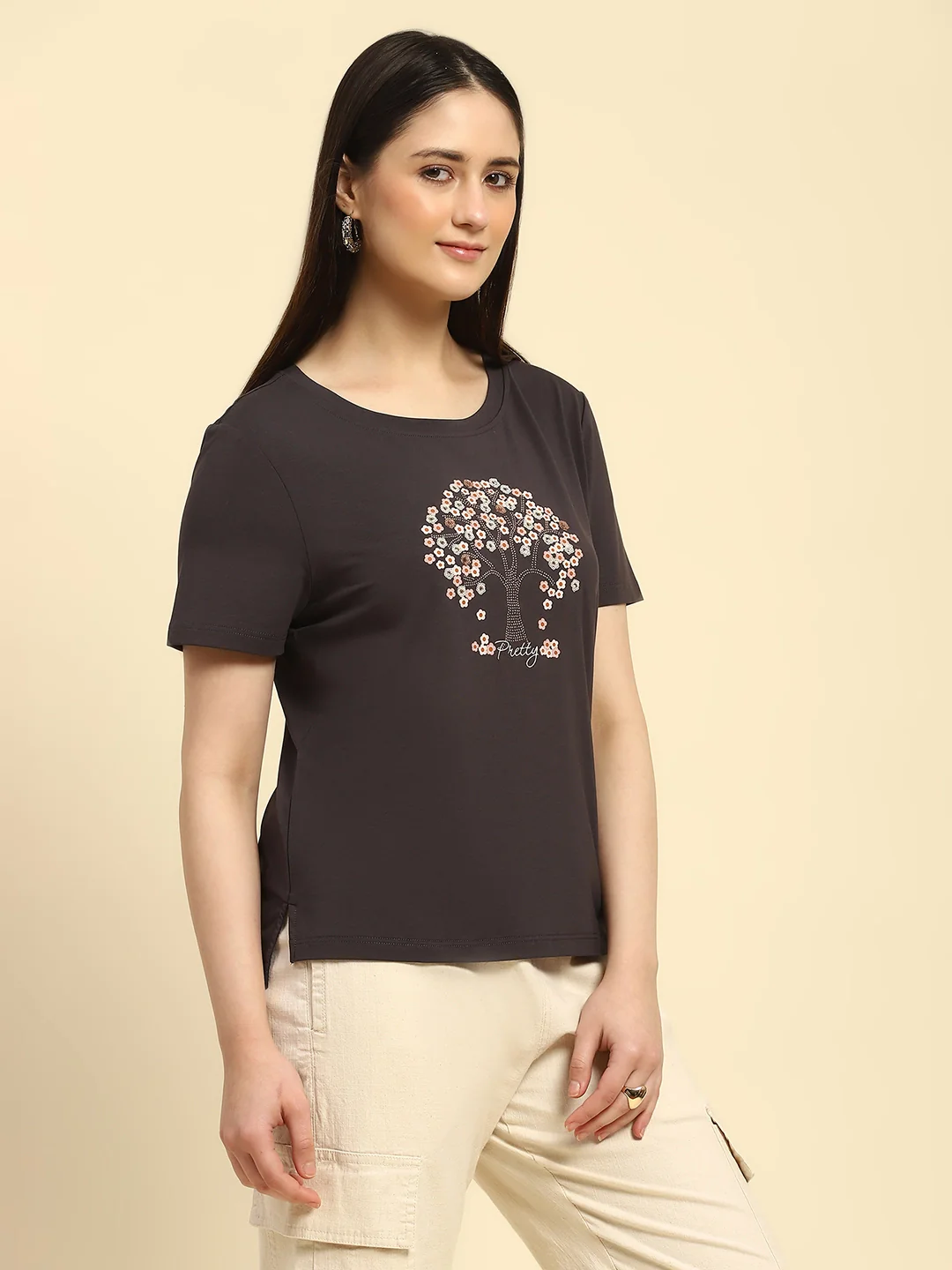 Grey Embellished Modal Blend Top - Image 9