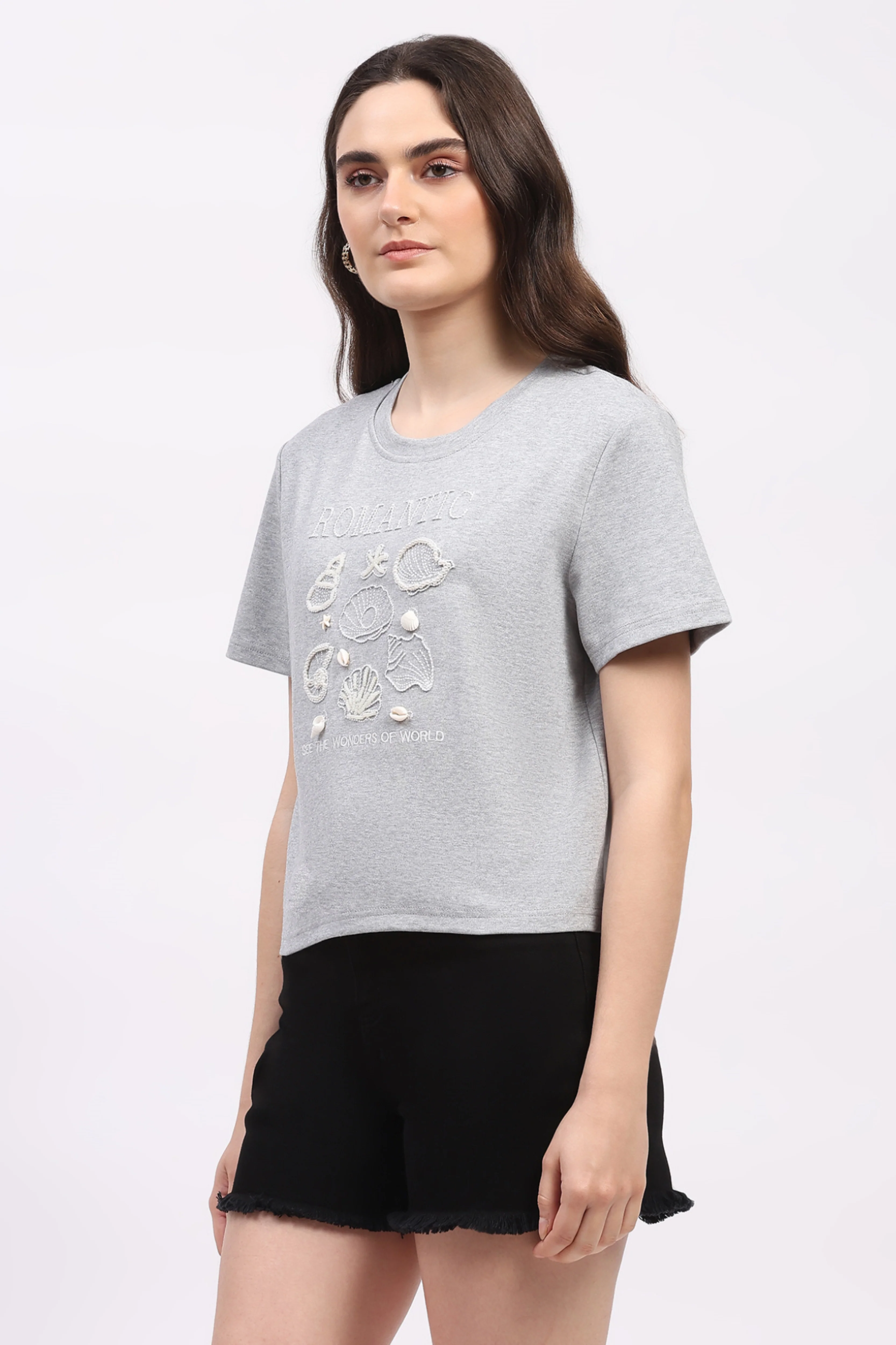 Grey Melange Embroidered Top - Image 4