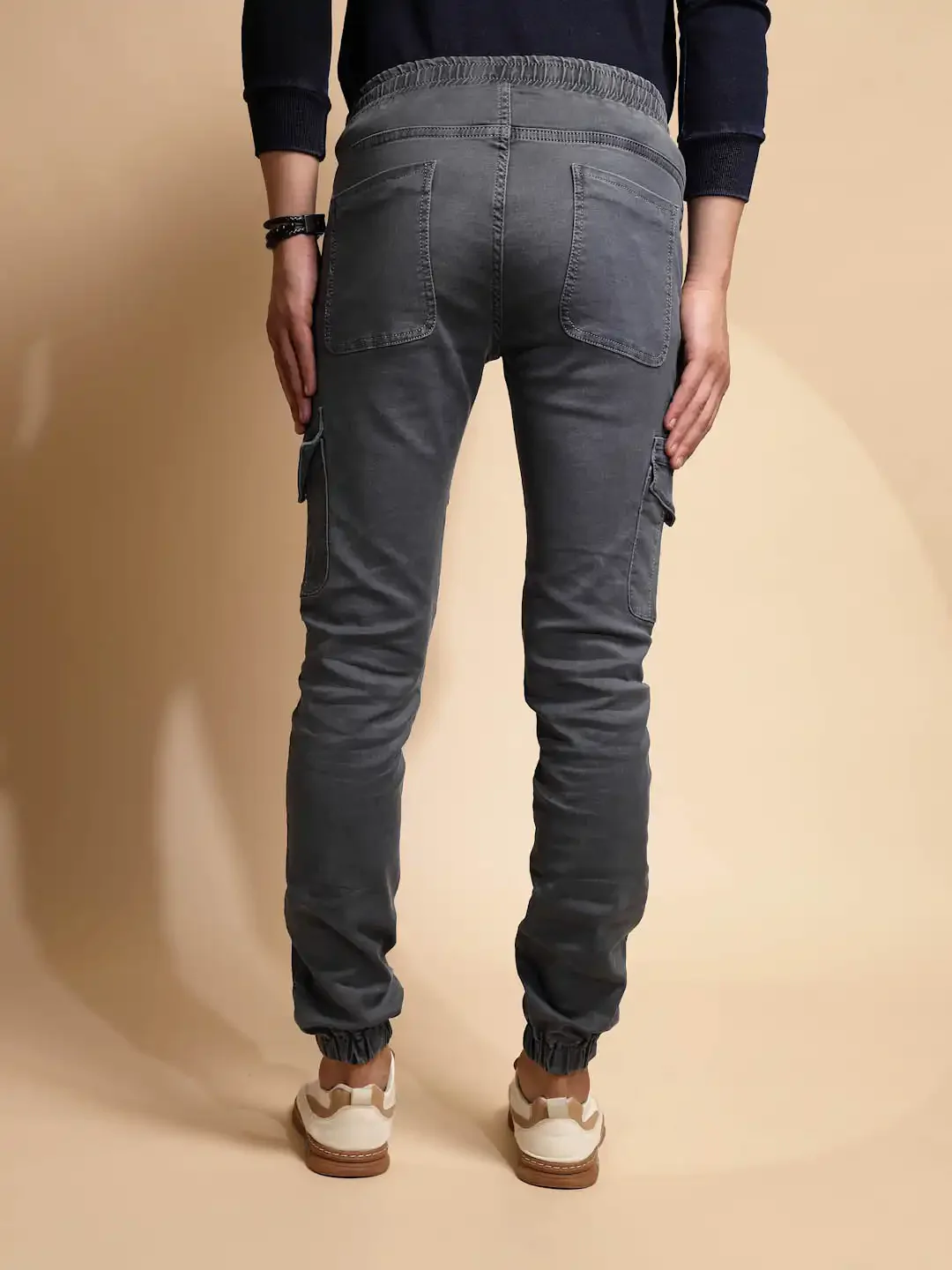 Grey Mid Rise Cotton Blend Jogger - Image 10