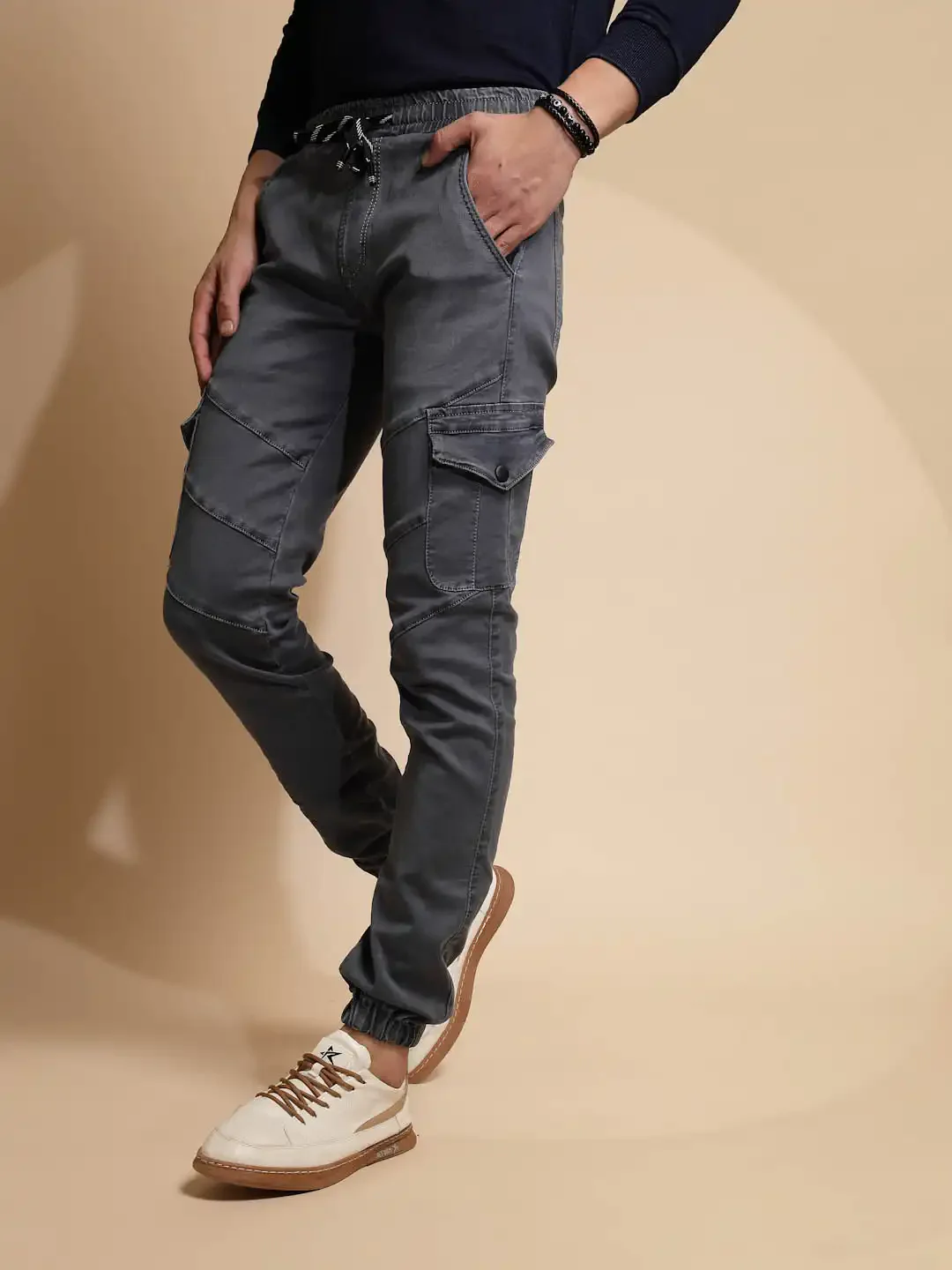 Grey Mid Rise Cotton Blend Jogger - Image 11