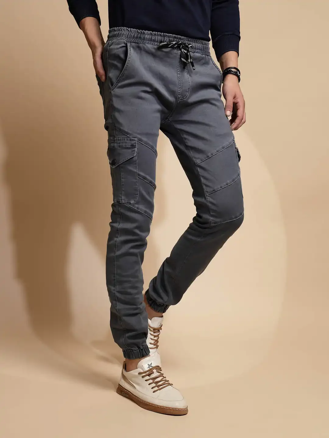 Grey Mid Rise Cotton Blend Jogger - Image 12