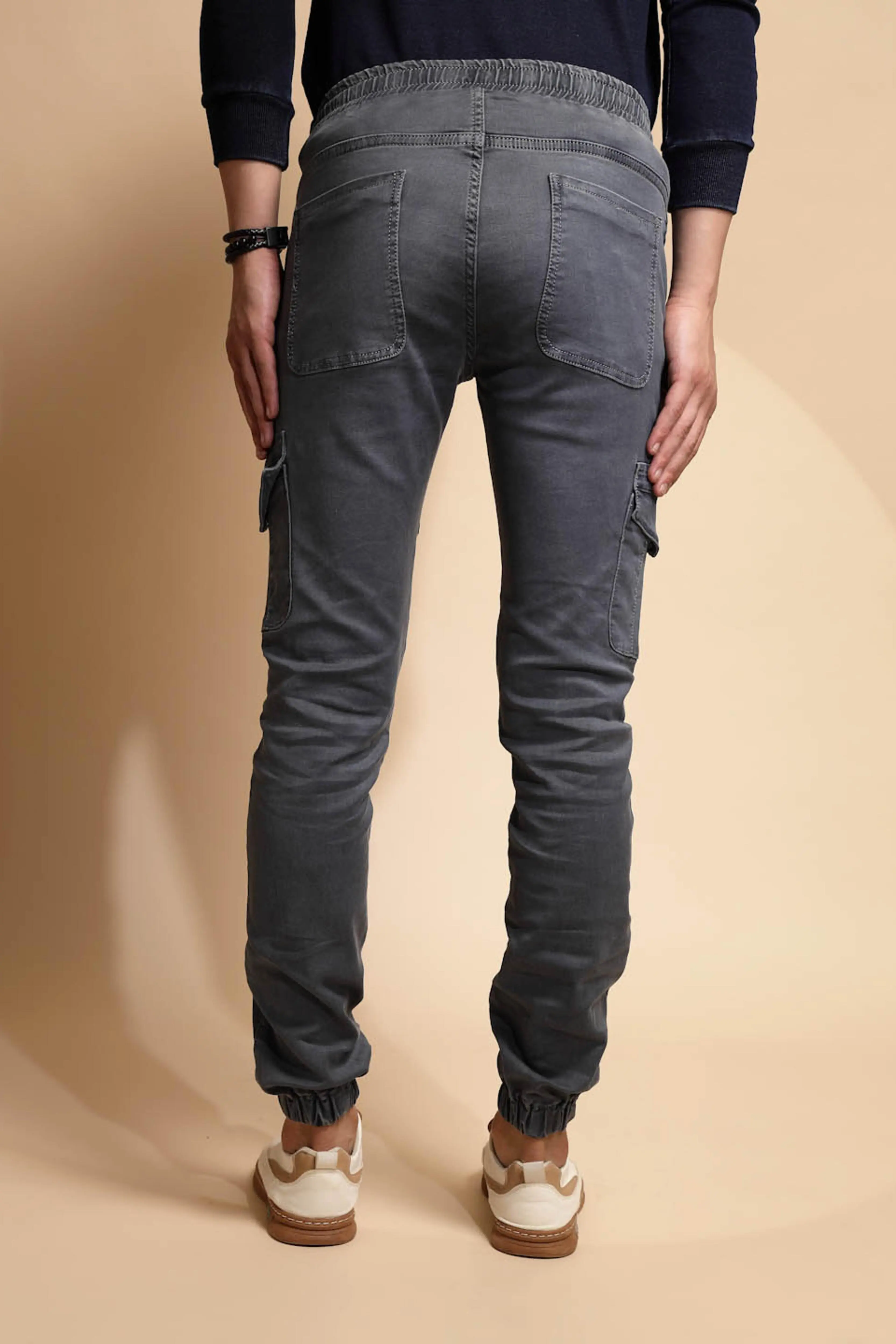 Grey Mid Rise Cotton Blend Jogger - Image 4