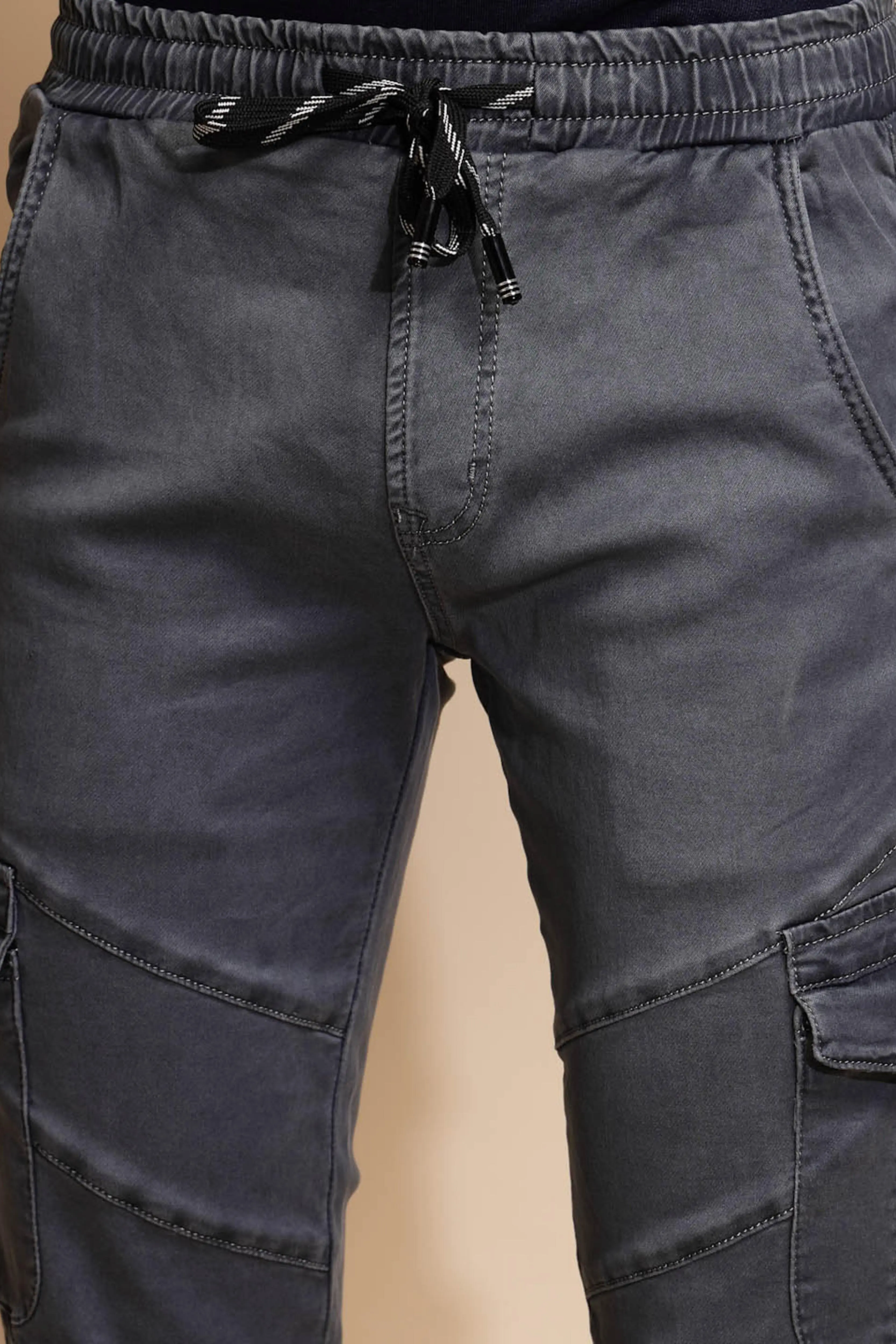 Grey Mid Rise Cotton Blend Jogger - Image 5