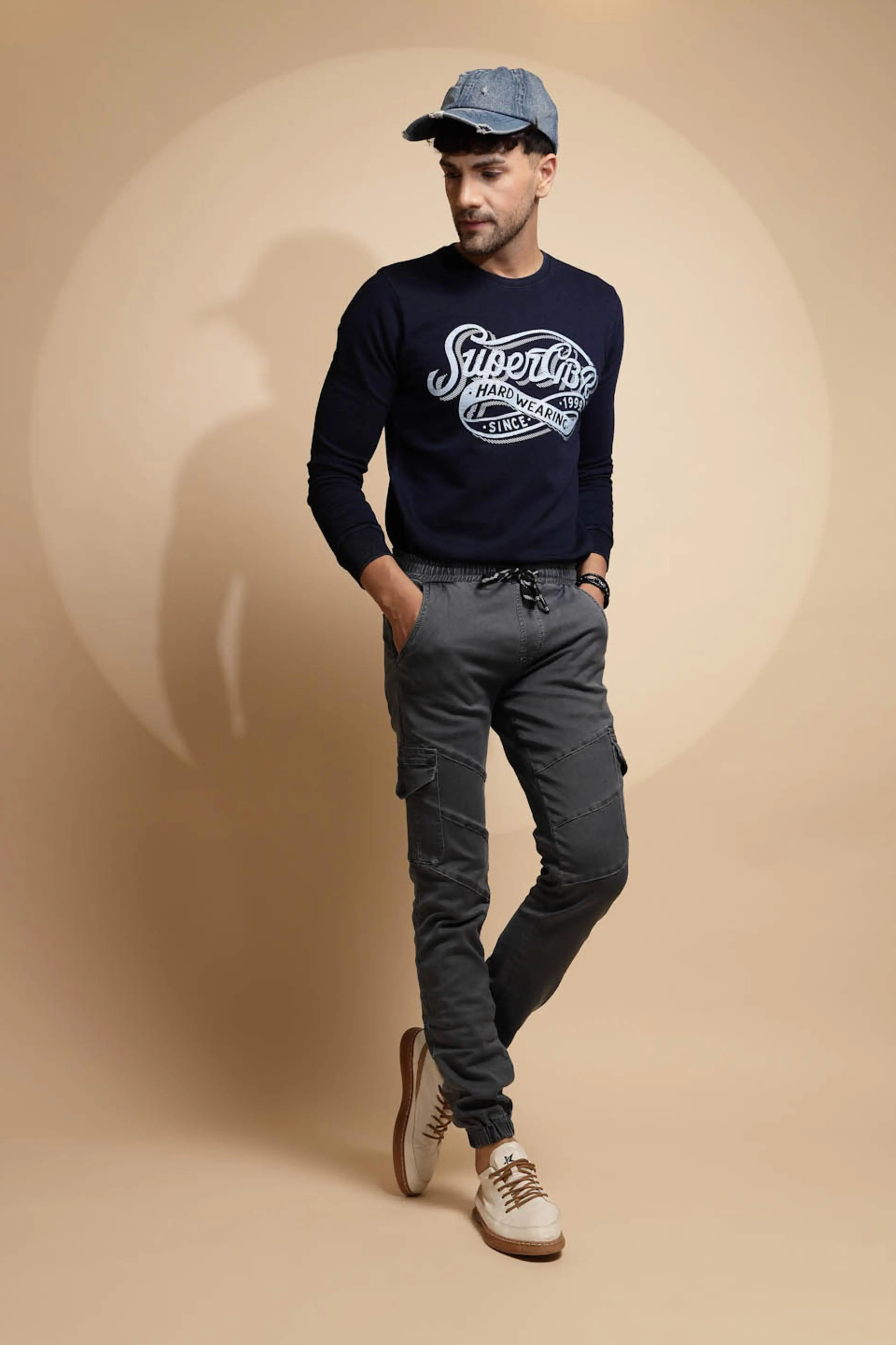 Grey Mid Rise Cotton Blend Jogger - Image 6
