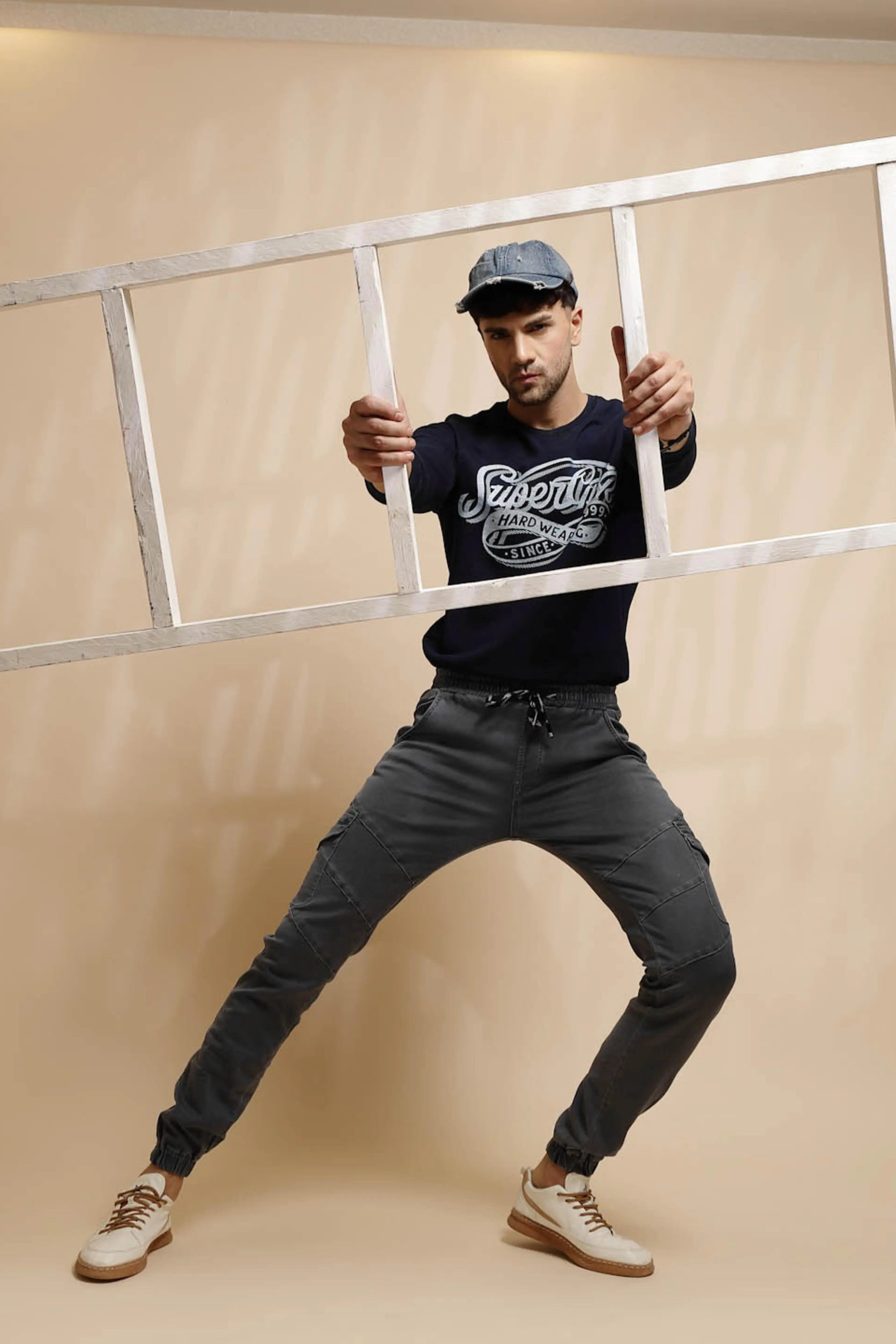 Grey Mid Rise Cotton Blend Jogger - Image 7