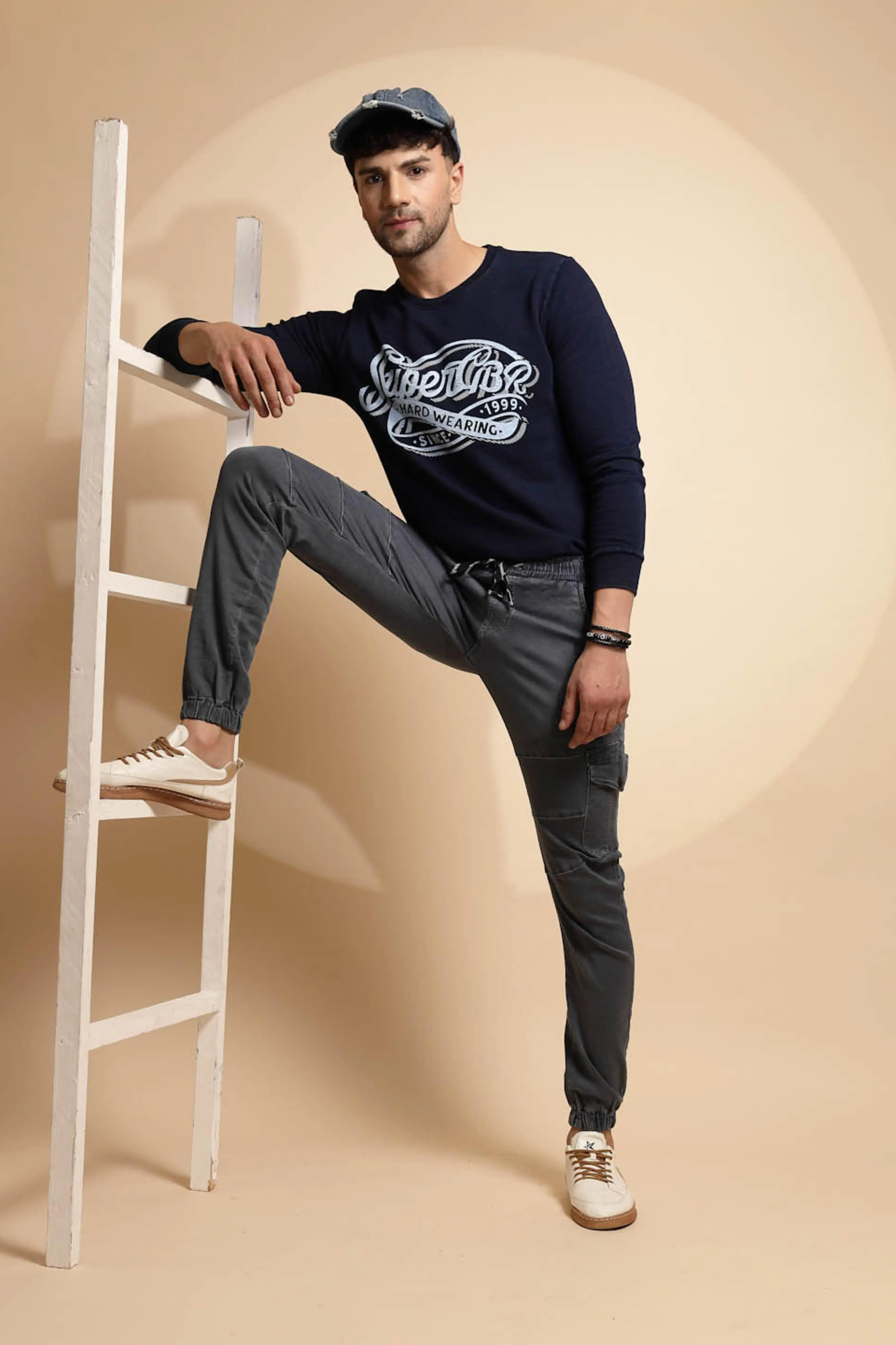 Grey Mid Rise Cotton Blend Jogger - Image 8
